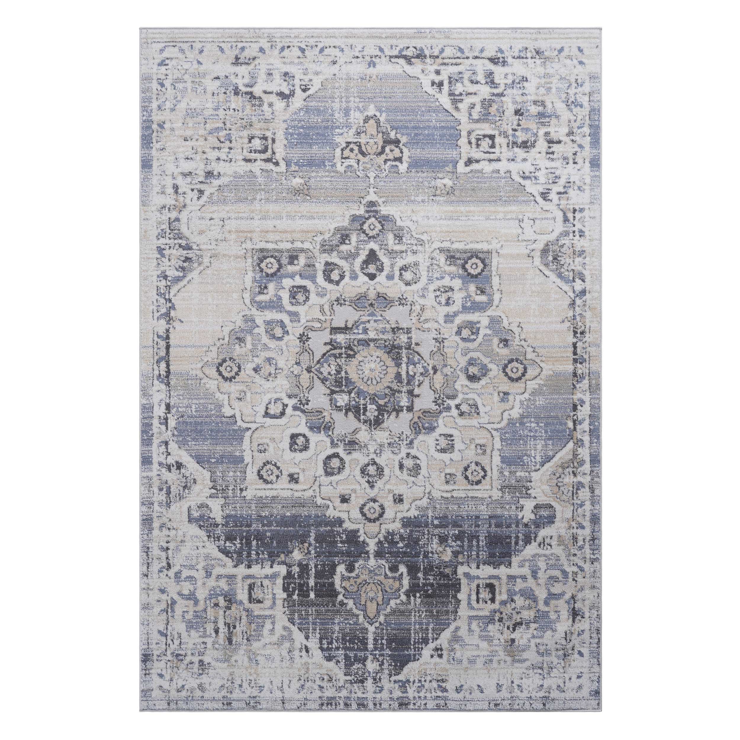 NAAR PAYAS Collection 6X9 Cream/Blue /Medallion Non-Shedding Living Room Bedroom Dining Home Office Stylish and Stain Resistant Area Rug