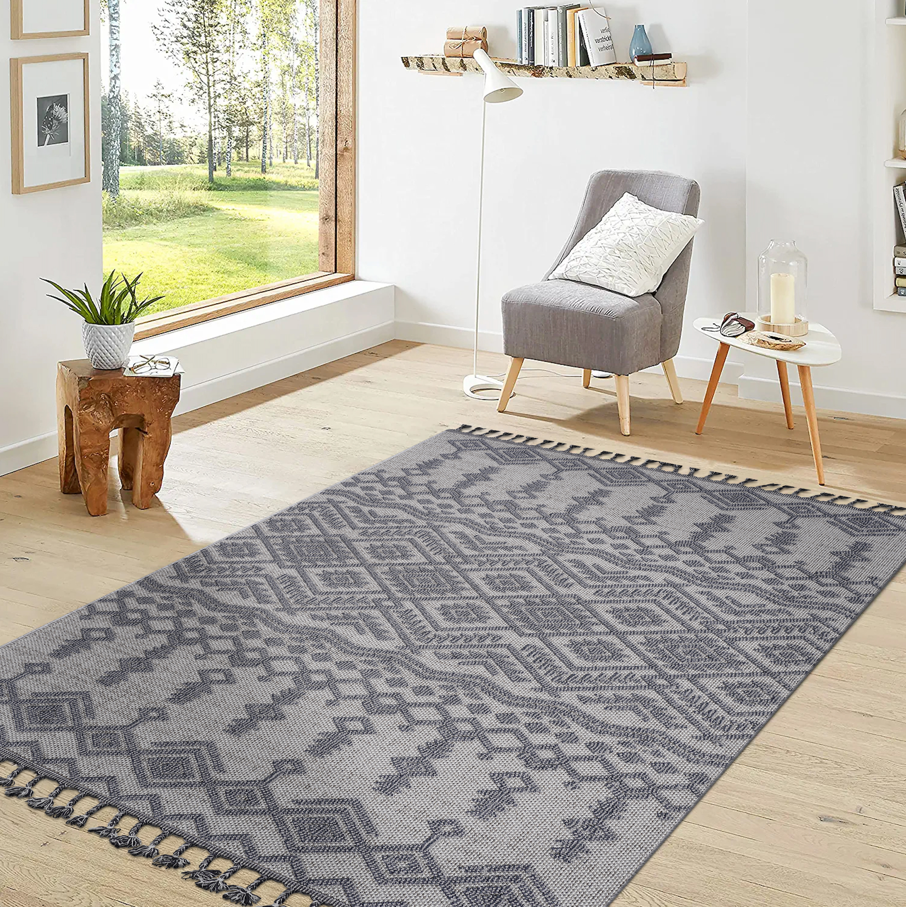 NAAR Guros Collection 8X10 White/Gray /Traditional Indoor/Outdoor Area Rug