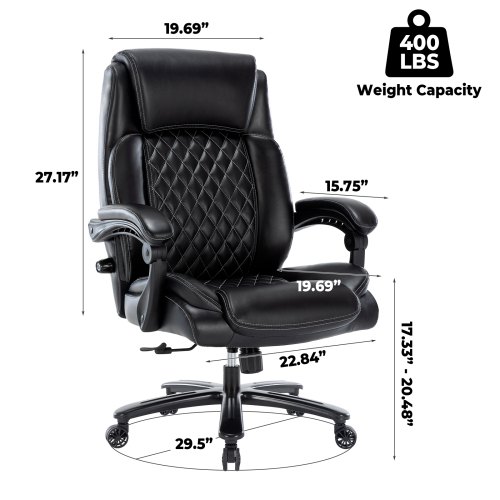 Executive Office Chair - 400lbs Heavy Duty Office Chair, Wide Seat Bonded Leather Office Chair with 30-Degree Back Tilt & Lumbar Support (Black)