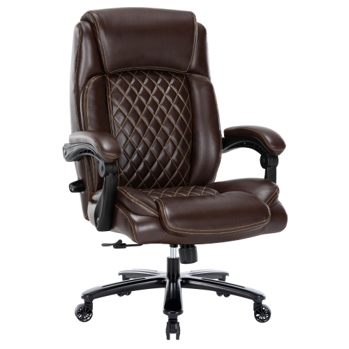 Executive Office Chair - 400lbs Heavy Duty Office Chair, Wide Seat Bonded Leather Office Chair with 30-Degree Back Tilt & Lumbar Support (Brown)