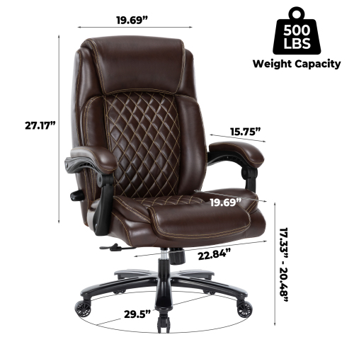 Executive Office Chair - 400lbs Heavy Duty Office Chair, Wide Seat Bonded Leather Office Chair with 30-Degree Back Tilt & Lumbar Support (Brown)