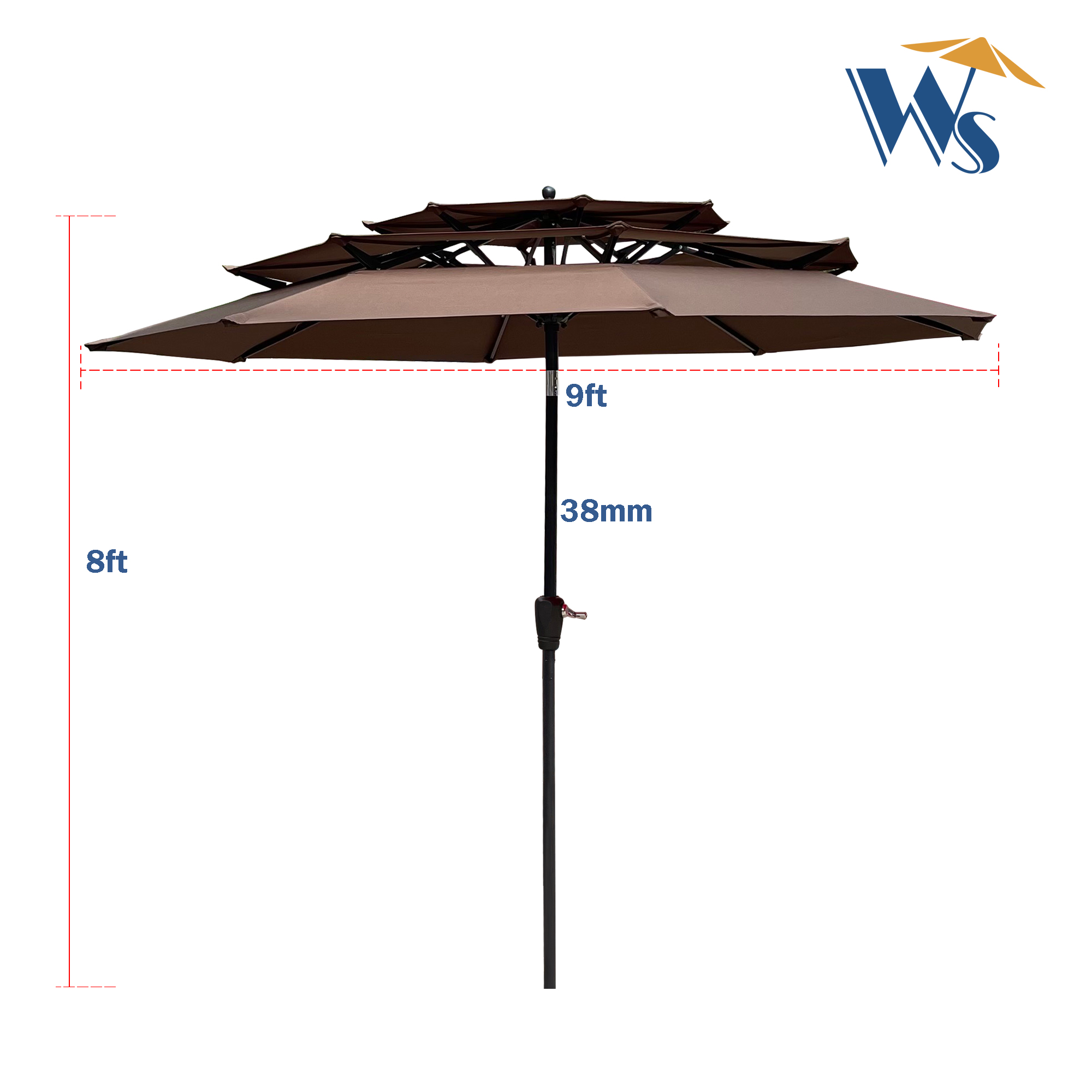 9Ft 3-Tiers Outdoor Patio  Umbrella with Crank and tilt and Wind Vents for Garden Deck  Backyard Pool Shade Outside Deck Swimming Pool