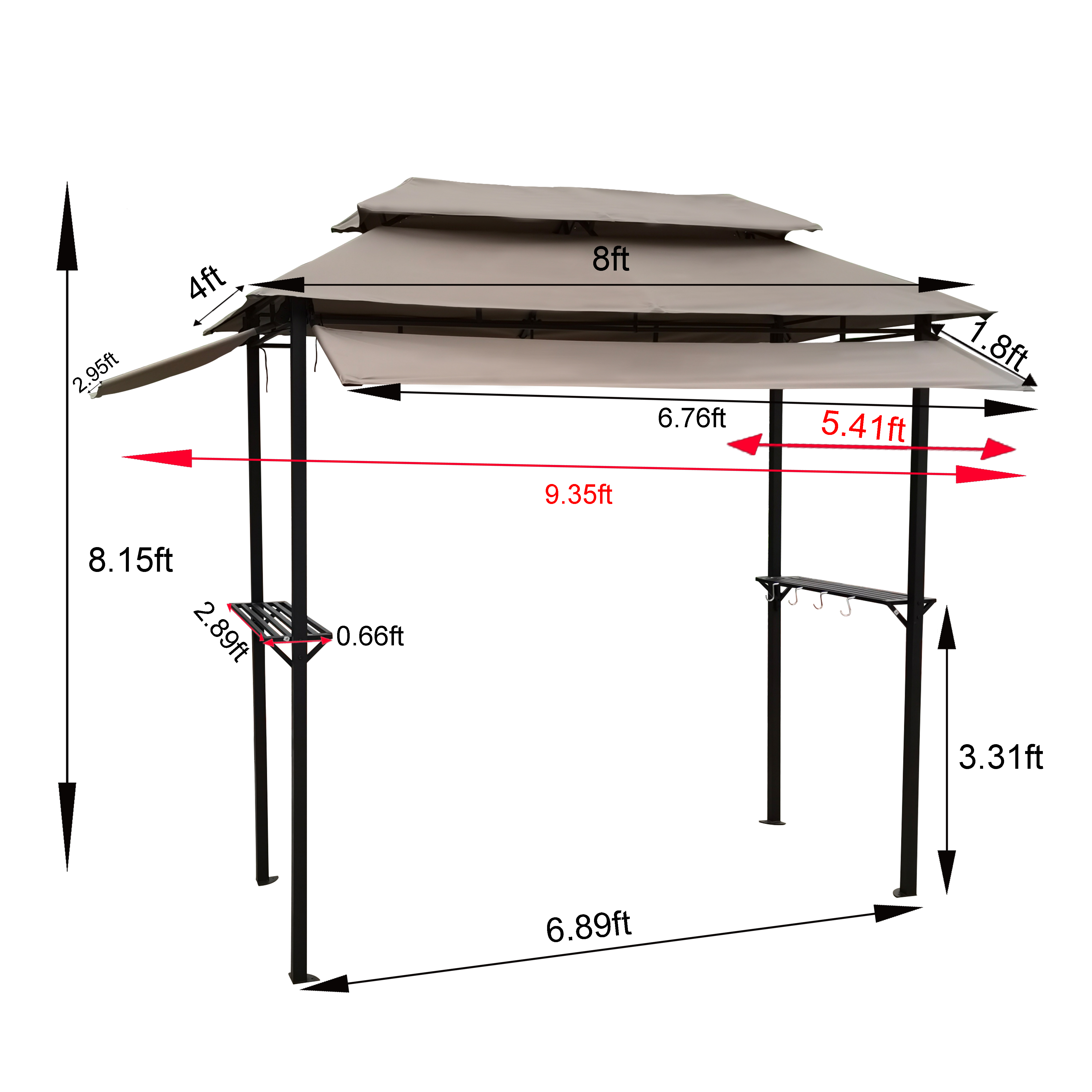 8x4ft Grill Gazebo,metal gazebo with Soft Top Canopy and Steel Frame with hook and Bar Counters,Mushroom fabric