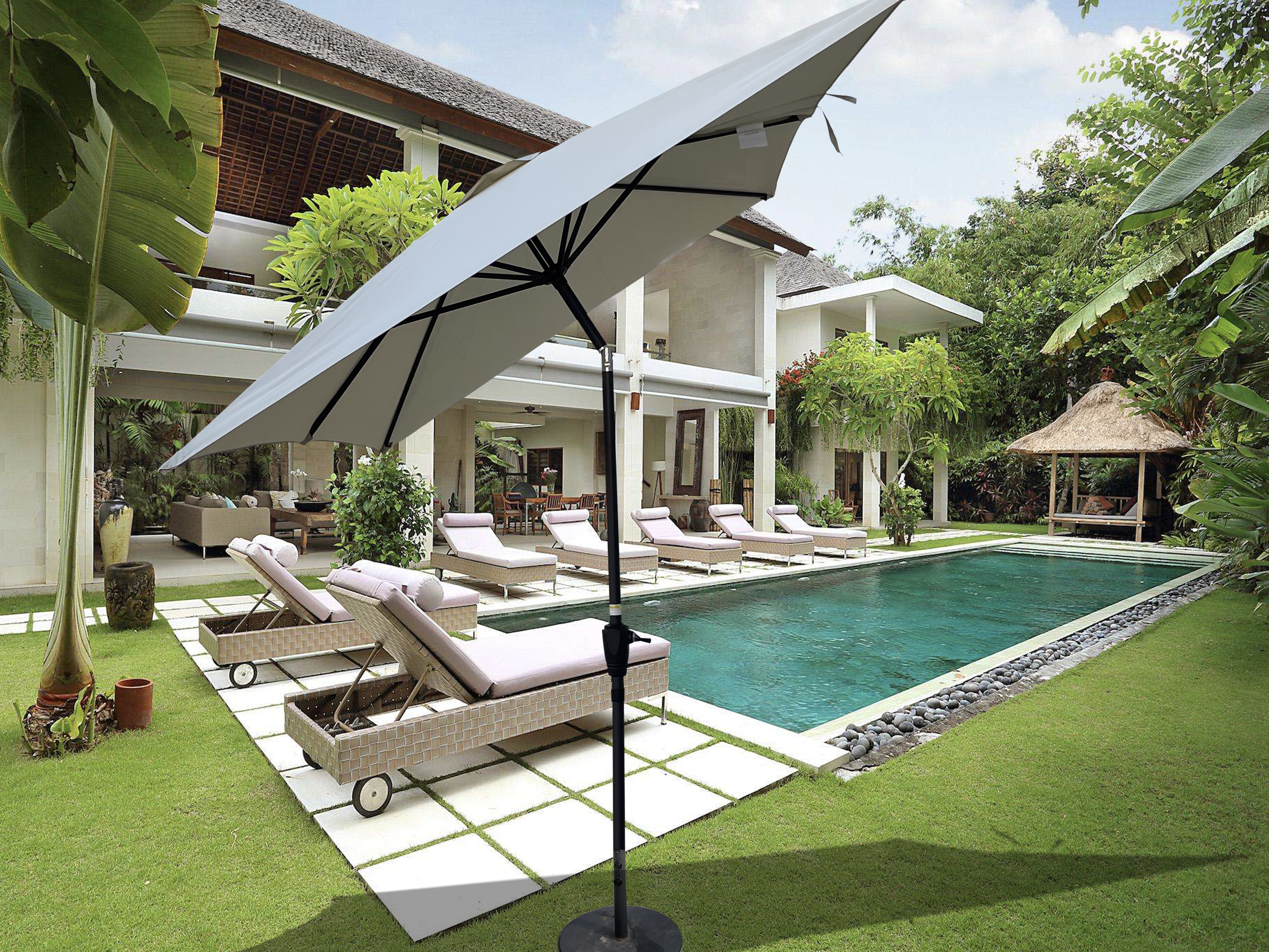 6 x 9ft  Patio Umbrella Outdoor  Waterproof Umbrella with Crank and Push Button Tilt without flap for Garden Backyard Pool  Swimming Pool Market