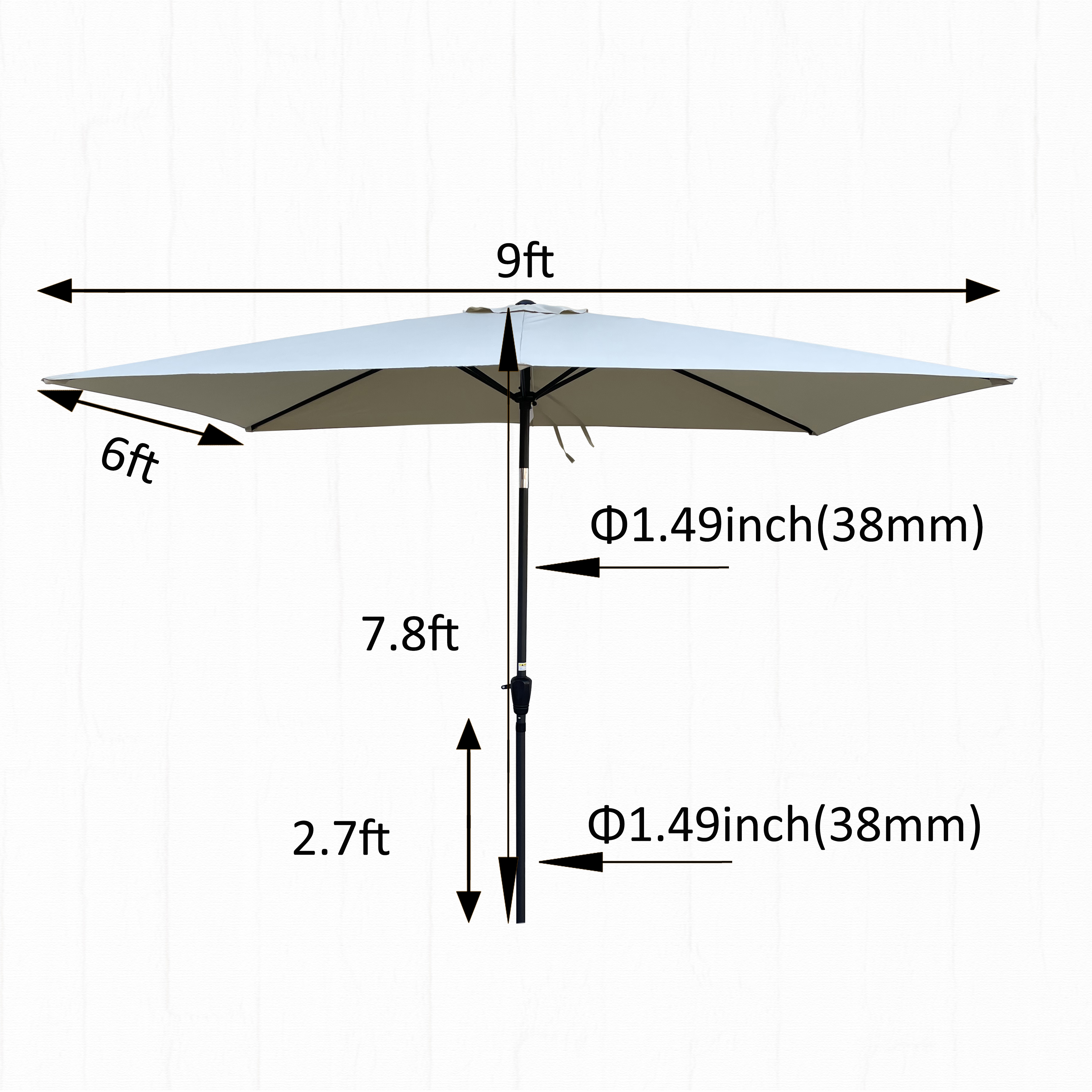 6 x 9ft  Patio Umbrella Outdoor  Waterproof Umbrella with Crank and Push Button Tilt without flap for Garden Backyard Pool  Swimming Pool Market