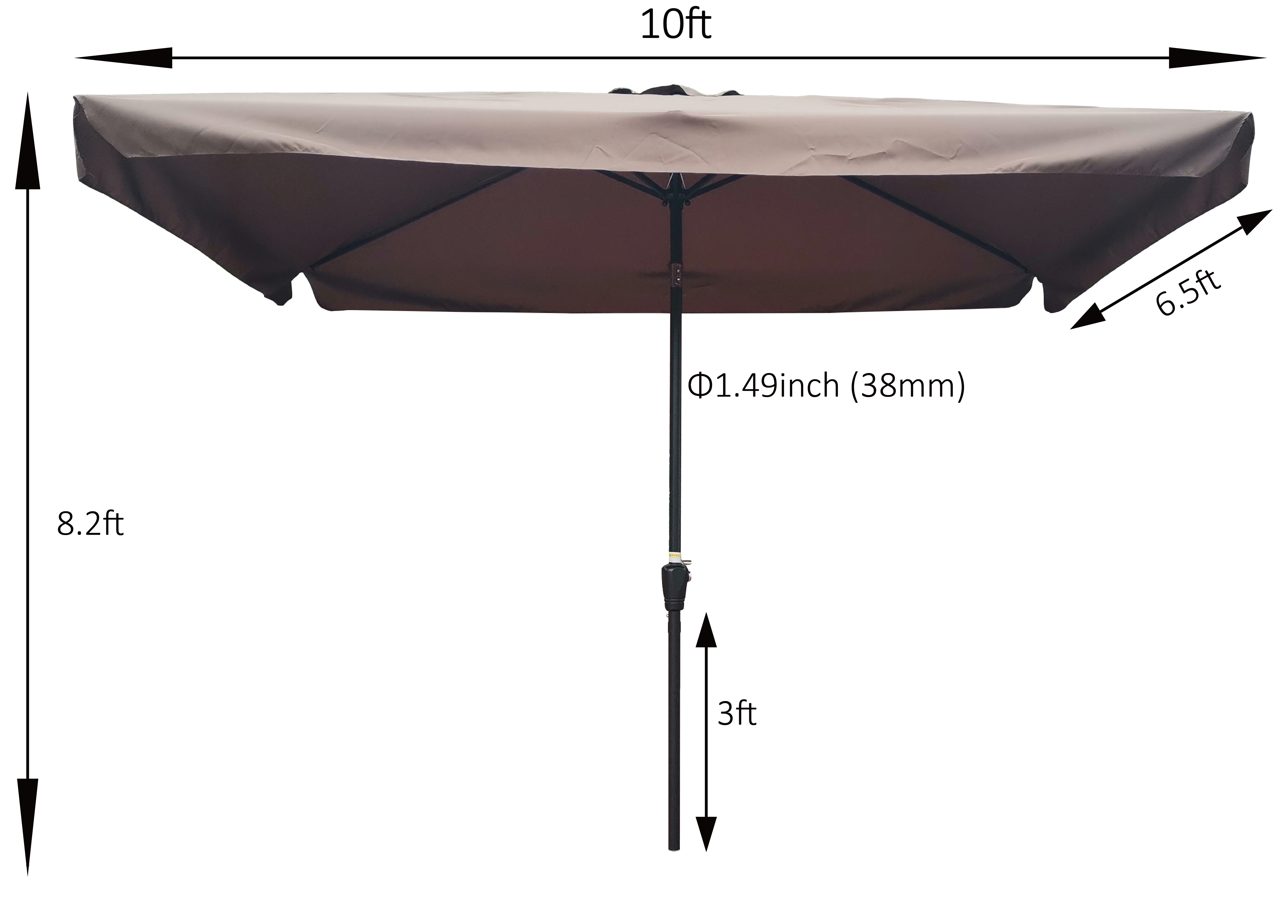 10 x 6.5ft Rectangular Patio Umbrella Outdoor Market Umbrellas with Crank and Push Button Tilt for Garden Swimming Pool Market