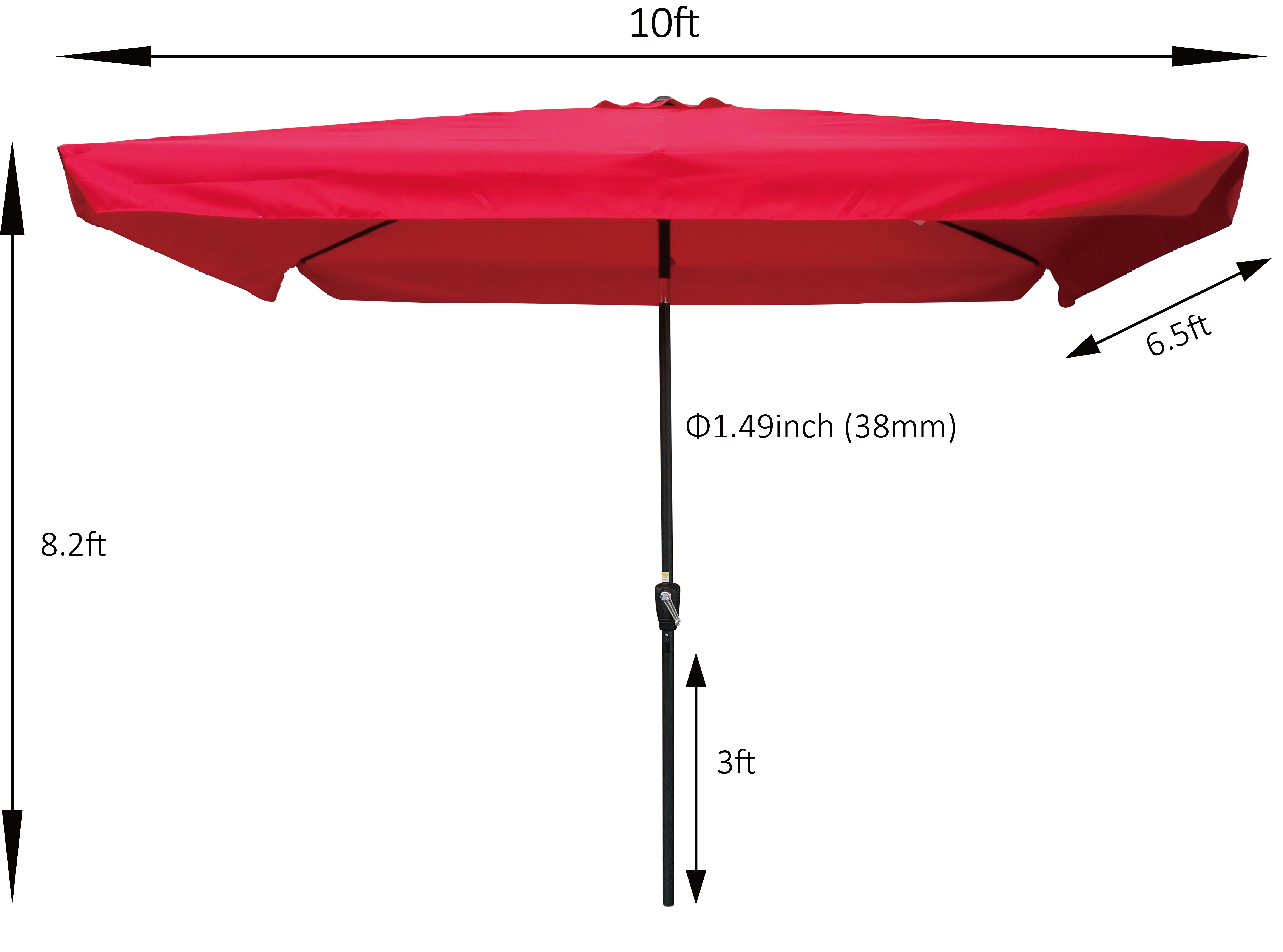 10 x 6.5ft Rectangular Patio Umbrella Outdoor Market Umbrellas with Crank and Push Button Tilt for Garden Swimming Pool Market