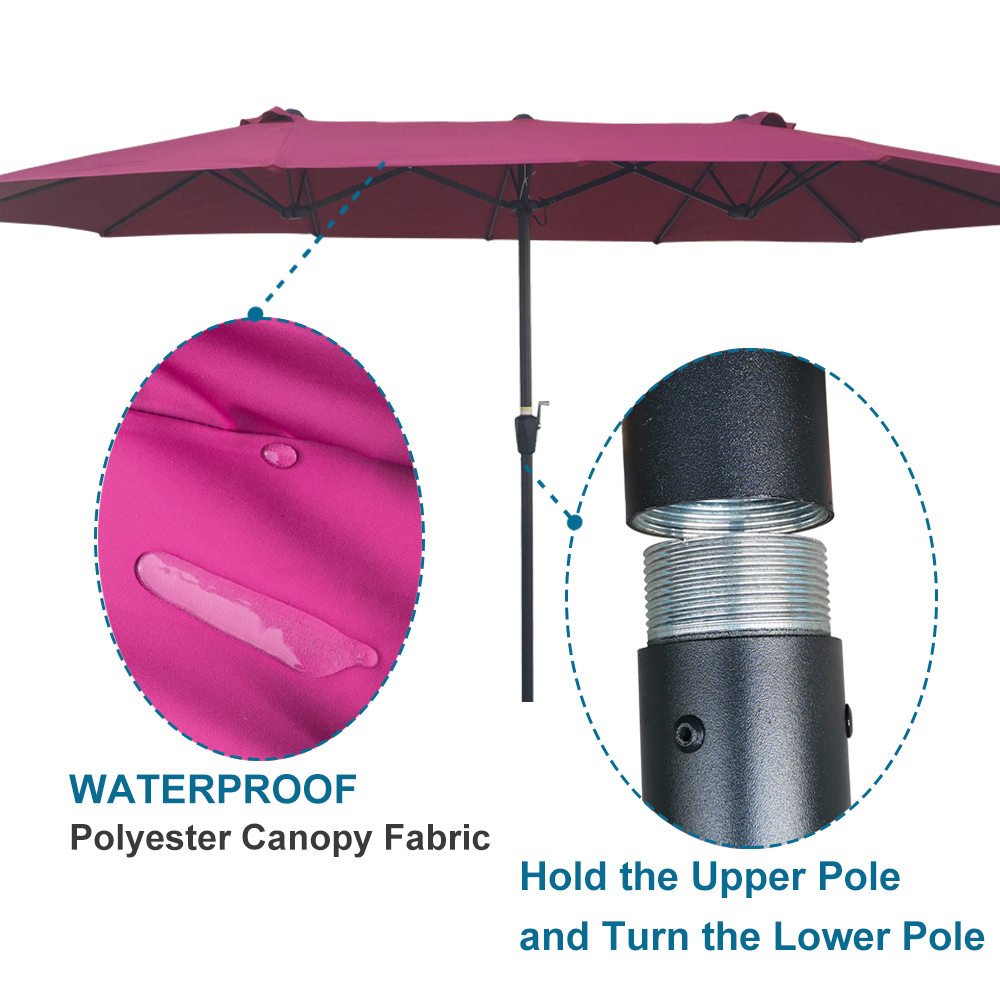 15Ftx9FtDouble-Sided Patio Umbrella Outdoor Market Table Garden Extra Large Waterproof Twin Umbrellas with Crank and Wind Vents for Garden Deck Backyard Pool Shade Outside Deck Swimming Pool