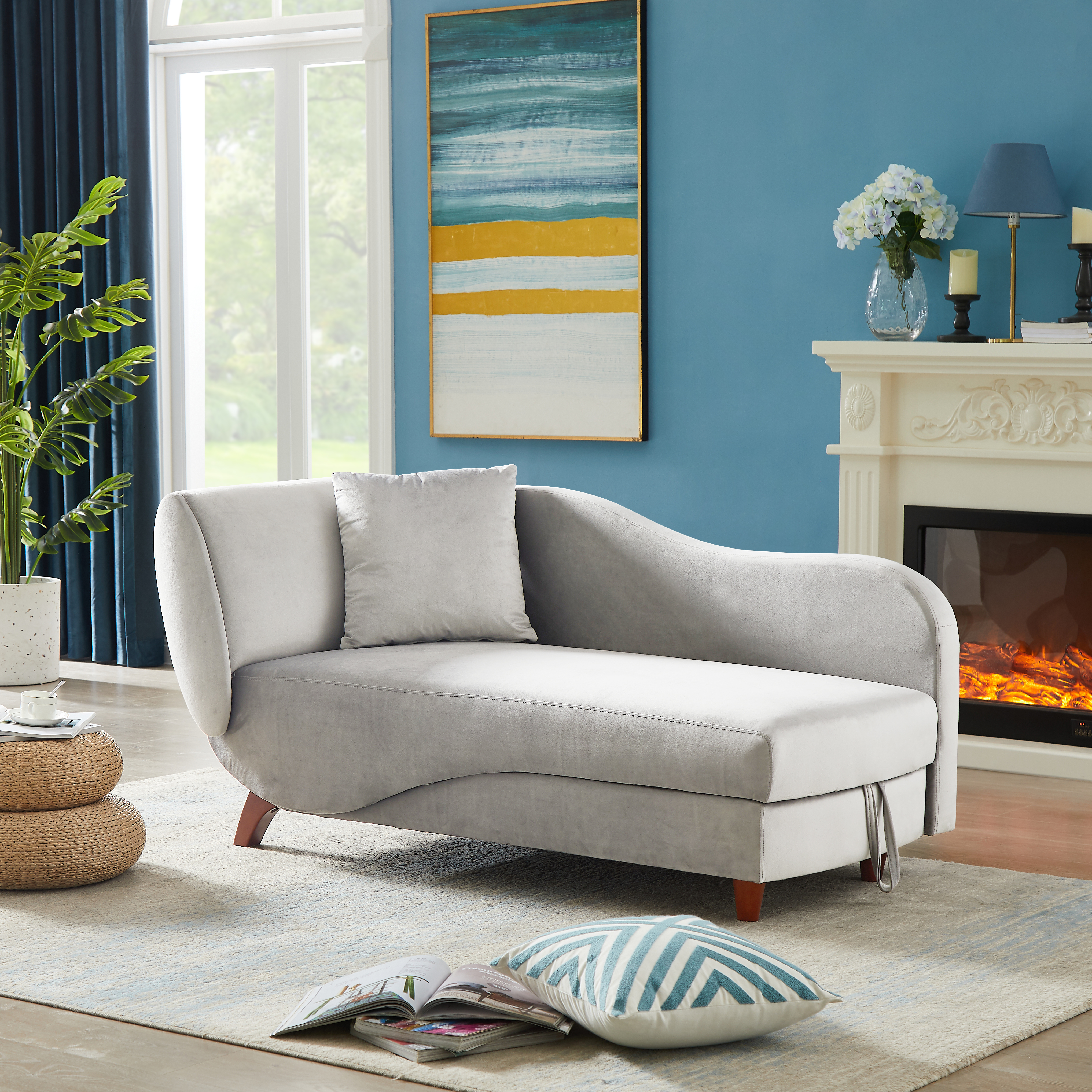 Artemax chaise lounge with storage and solid wood legs-Boyel Living
