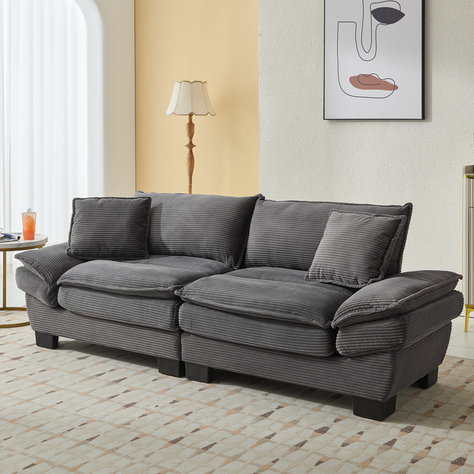 Corduroy Sofa Sleeper Couch Loveseat Sofa with Pillows Comfy Upholstered Deep Seat Sofa for Bedroom,Living Room,Apartment,Office,Dorm-Grey Corduroy