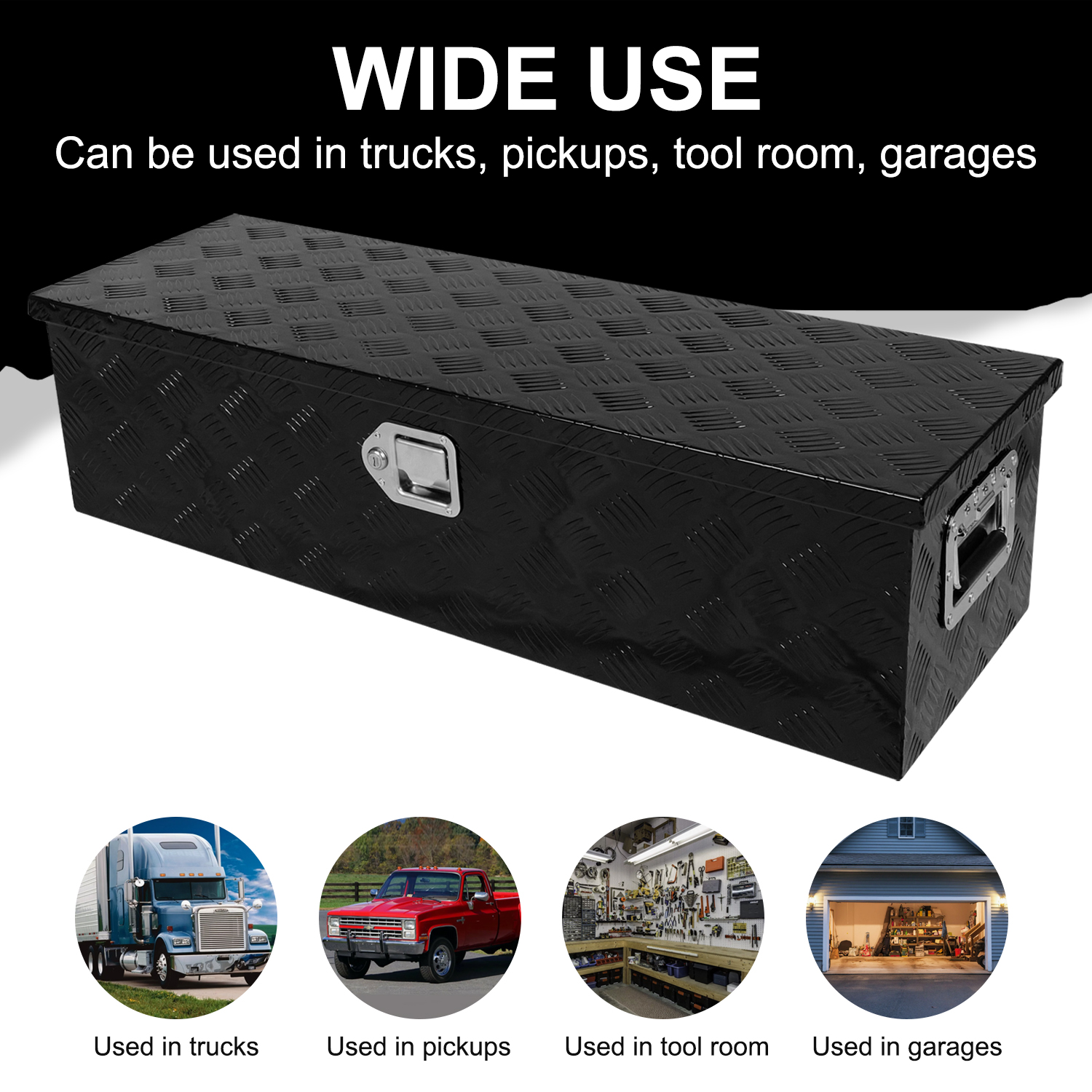 39 Inch Truck Bed Tool Box Aluminum Heavy Duty Trailer Tool Box for Pickup Truck Bed RV Toolbox with Handle and Lock - Black