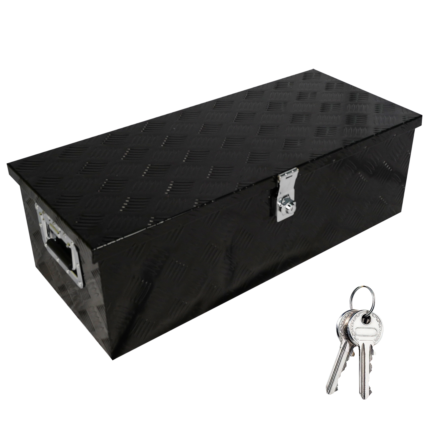 30 Inch Tool Box Underbody Flatbox Truck Car Outdoor Trailer Pickup,RV Storage Organizer,Underbed Tools Chest Box w/Side Handle and Lock Keys,Black Aluminum 5 Bar Tread(30.1"x12.8"x9.7")