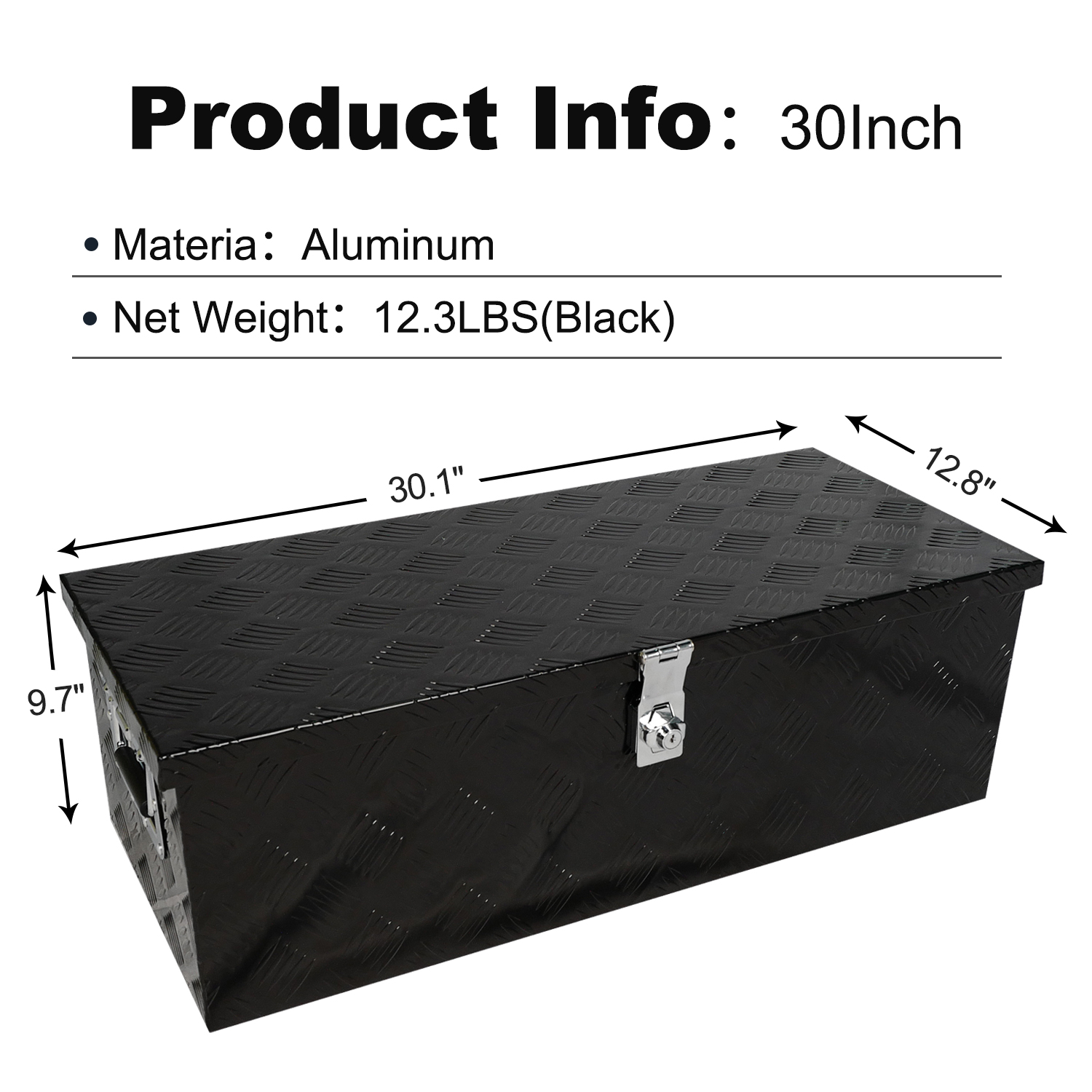 30 Inch Tool Box Underbody Flatbox Truck Car Outdoor Trailer Pickup,RV Storage Organizer,Underbed Tools Chest Box w/Side Handle and Lock Keys,Black Aluminum 5 Bar Tread(30.1"x12.8"x9.7")