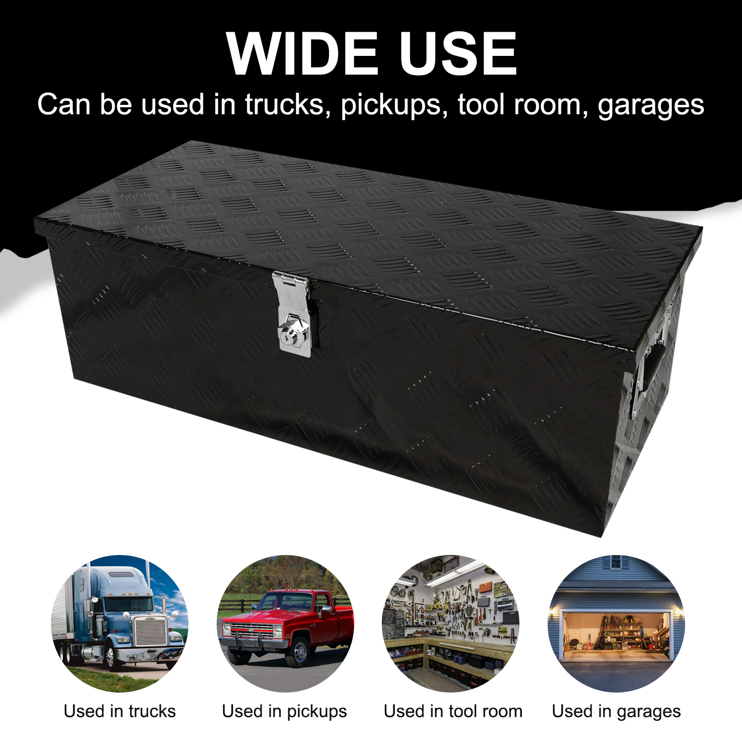 30 Inch Tool Box Underbody Flatbox Truck Car Outdoor Trailer Pickup,RV Storage Organizer,Underbed Tools Chest Box w/Side Handle and Lock Keys,Black Aluminum 5 Bar Tread(30.1"x12.8"x9.7")