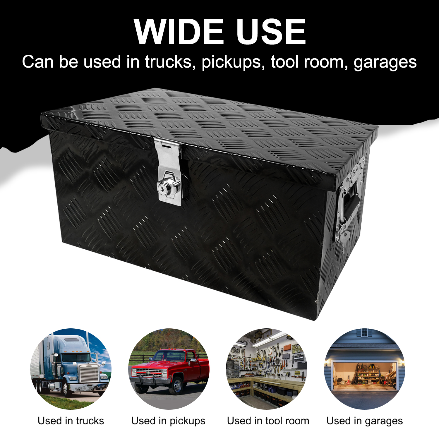 20 Inch Aluminum Truck Tool Box, Truck Bed Tool Storage Box with Side Handle,Lock and 2 Keys, 20.1"x11.8"x9.3", Black