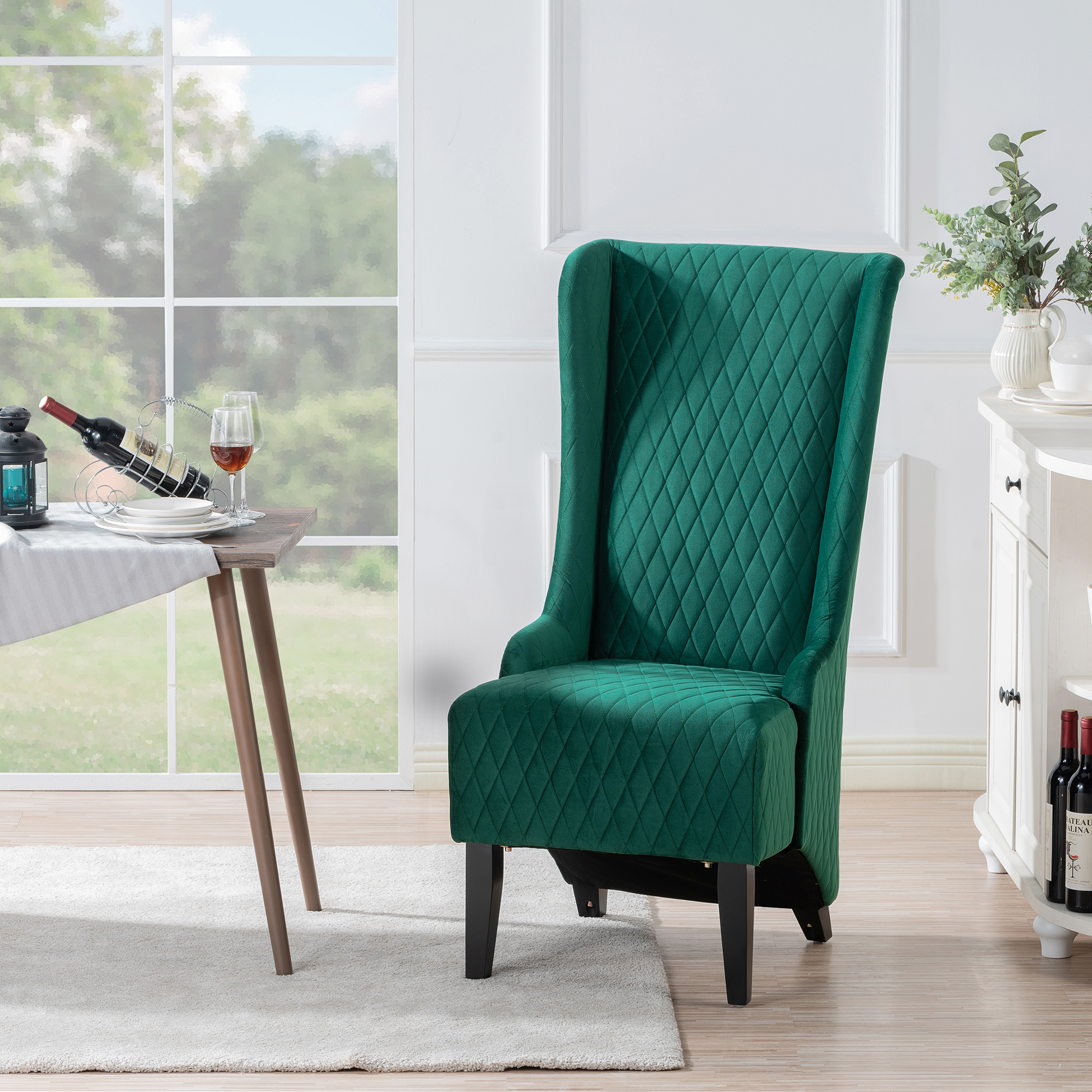 23.03" Wide High-Back Velvet Accent Chair, Comfy High Wingback Chair, Living Room Chair with Soft Padded & Wooden Legs, Modern Side Chair for Living Room, Bedroom, Green