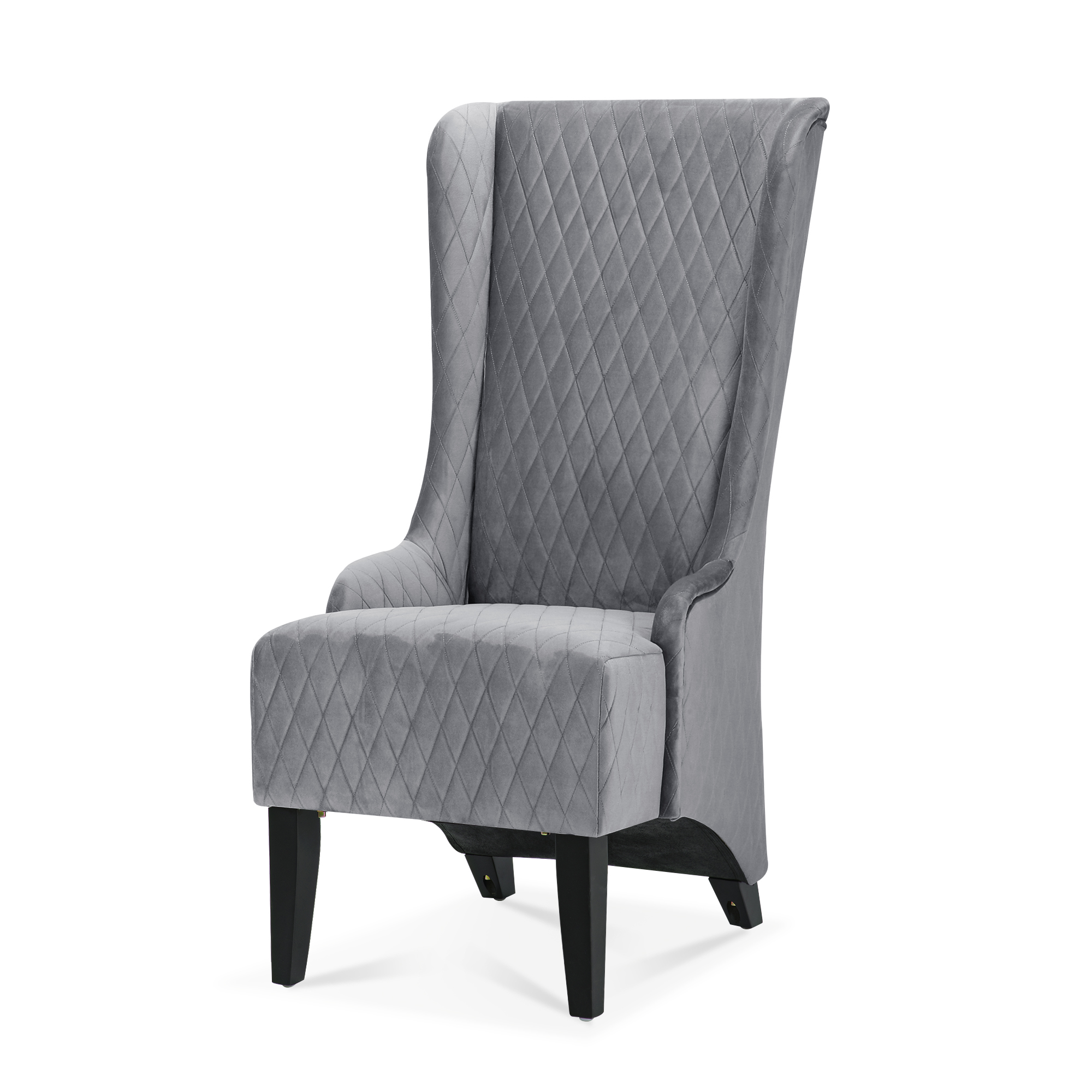 23.03" Wide High-Back Velvet Accent Chair, Comfy High Wingback Chair, Living Room Chair with Soft Padded & Wooden Legs, Modern Side Chair for Living Room, Bedroom, Grey