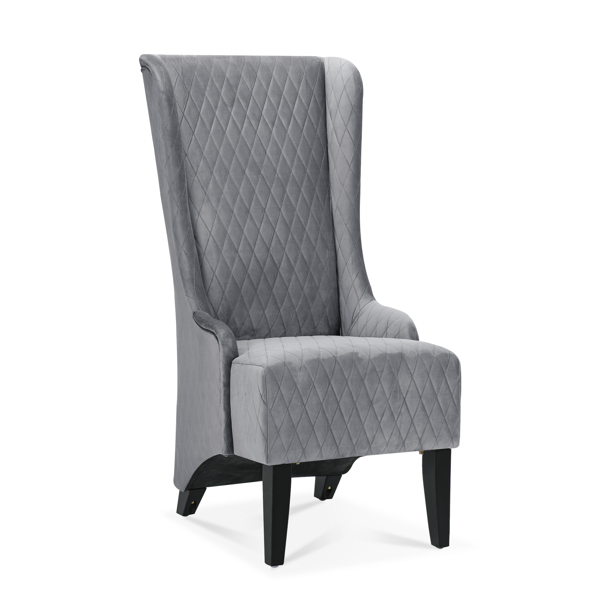 23.03" Wide High-Back Velvet Accent Chair, Comfy High Wingback Chair, Living Room Chair with Soft Padded & Wooden Legs, Modern Side Chair for Living Room, Bedroom, Grey