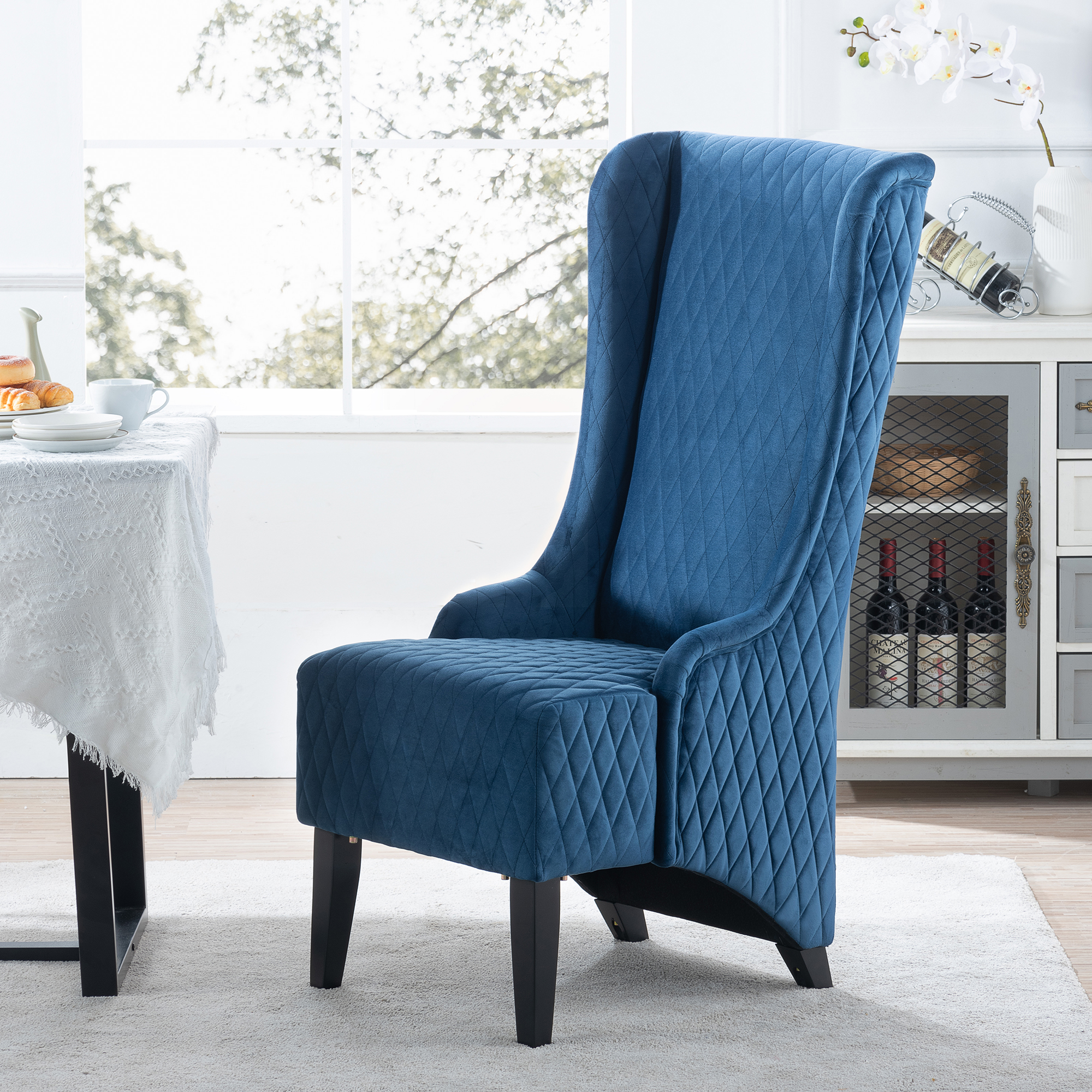 23.03''Wide High-Back Velvet Accent Chair, Comfy High Wingback Chair, Living Room Chair with Soft Padded & Wooden Legs, Modern Side Chair for Living Room, Bedroom, Blue