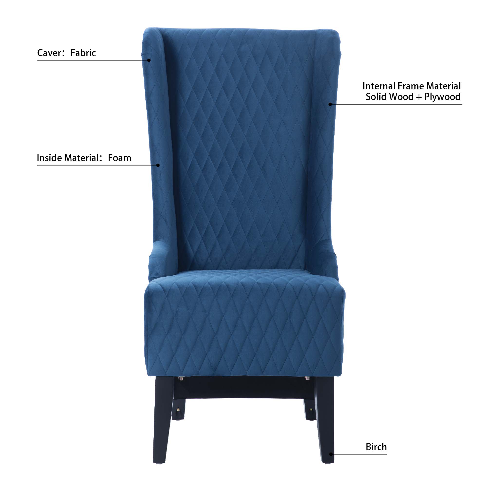 23.03''Wide High-Back Velvet Accent Chair, Comfy High Wingback Chair, Living Room Chair with Soft Padded & Wooden Legs, Modern Side Chair for Living Room, Bedroom, Blue