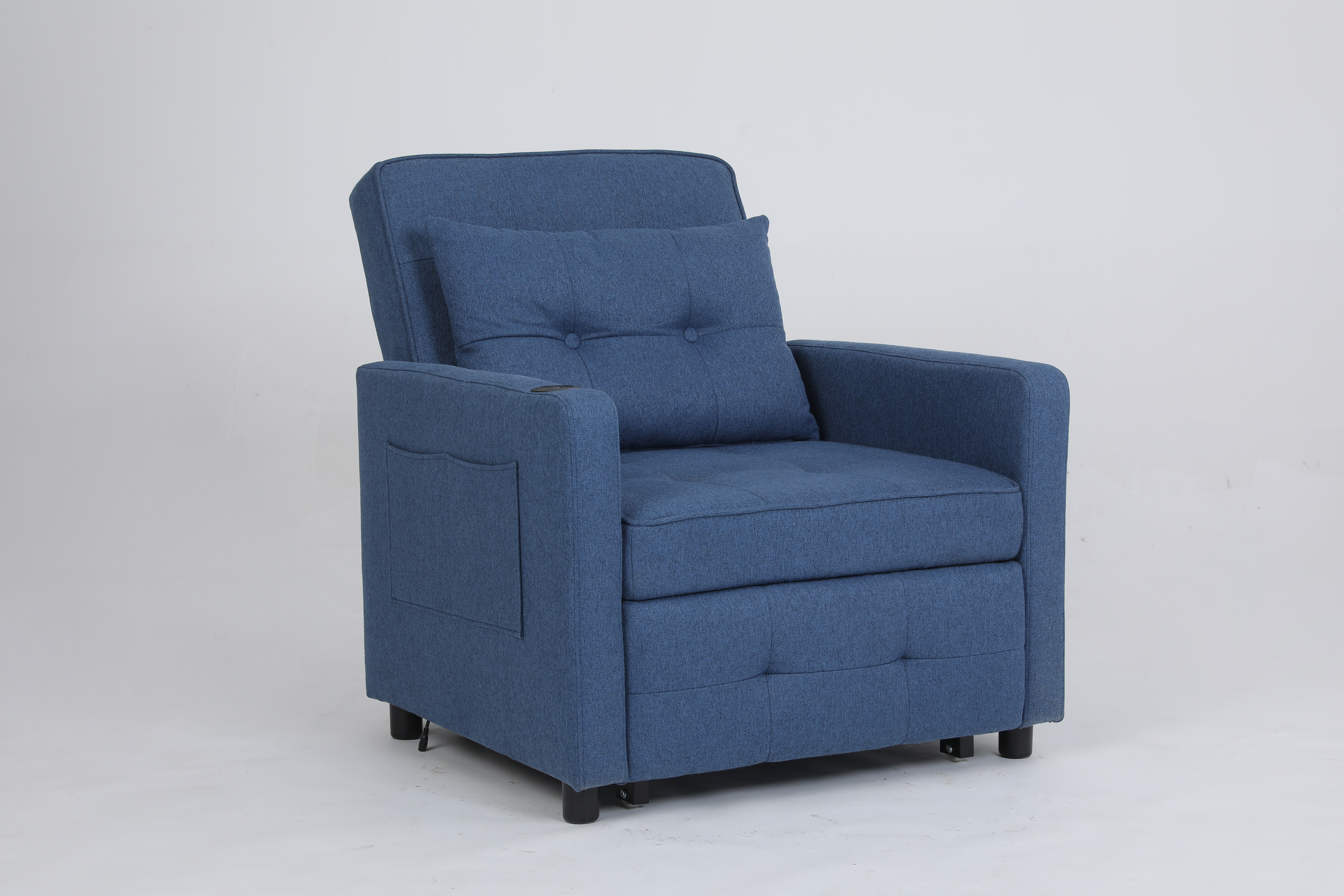 Sleeper Chair 3-in-1 Convertible Chair Bed Pull Out Sleeper Chair Beds Adjustable Single Armchair Sofa Bed with USB Ports, Side Pocket, Linen Navy