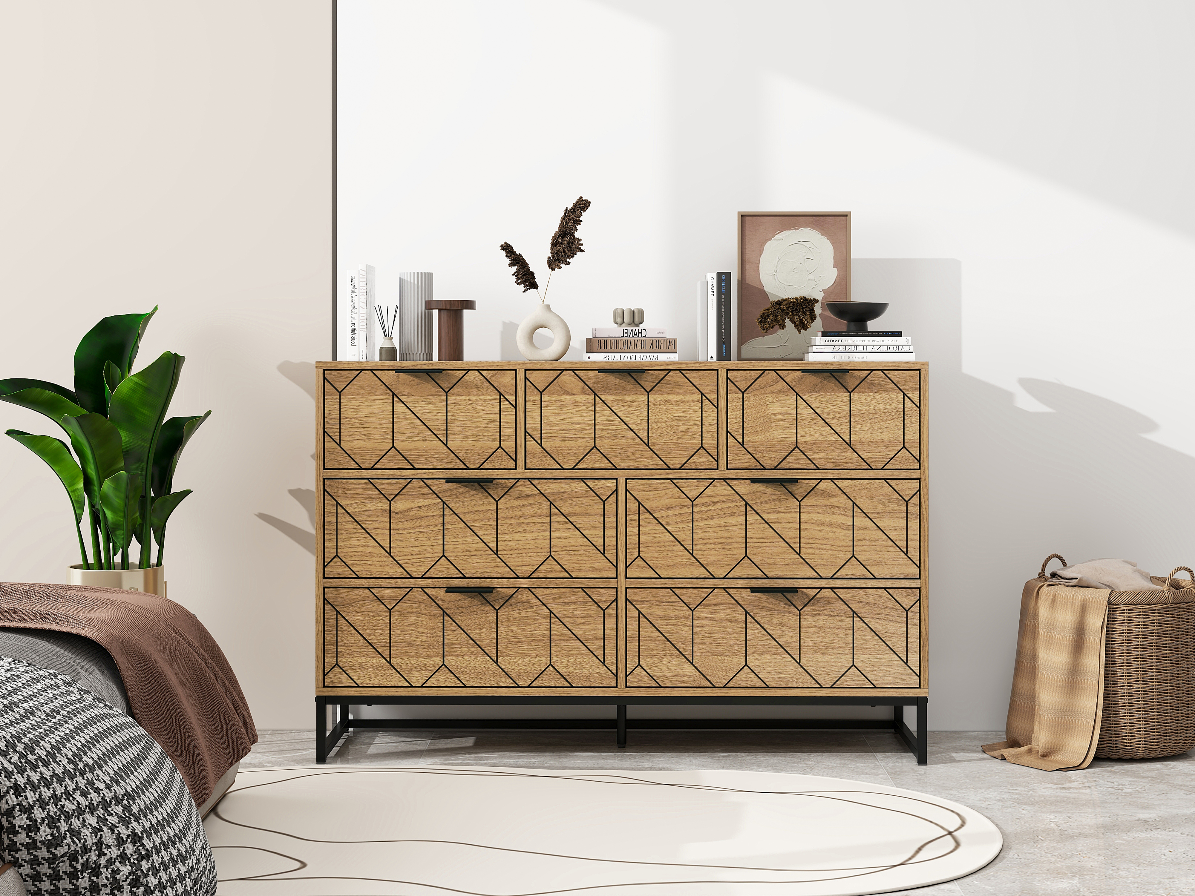 Modern 7 Drawer Dresser Wood Cabinet (Walnut)