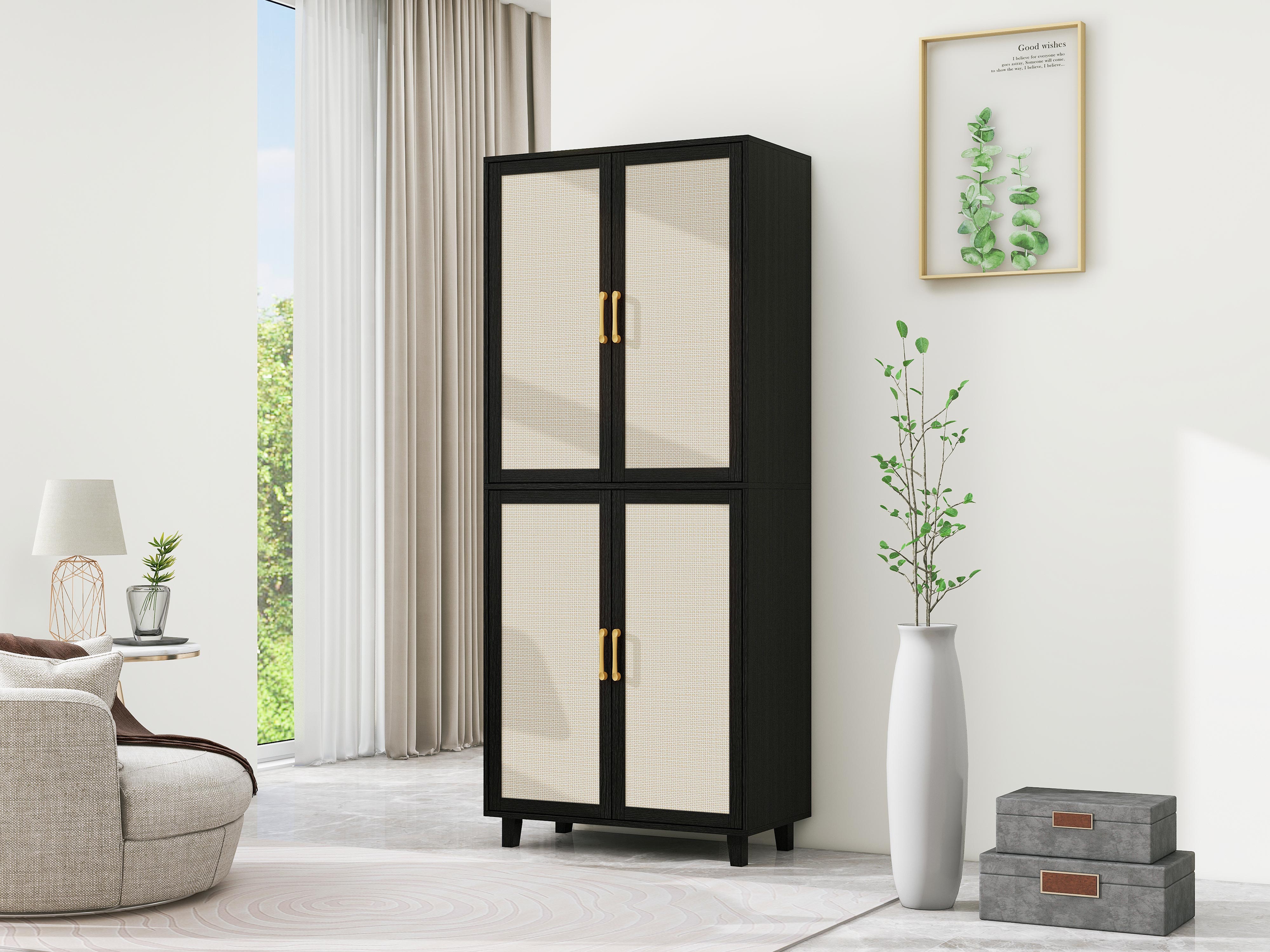 4 Door Cabinet, with 4 Adjustable Inner Shelves, Storage Cabinet