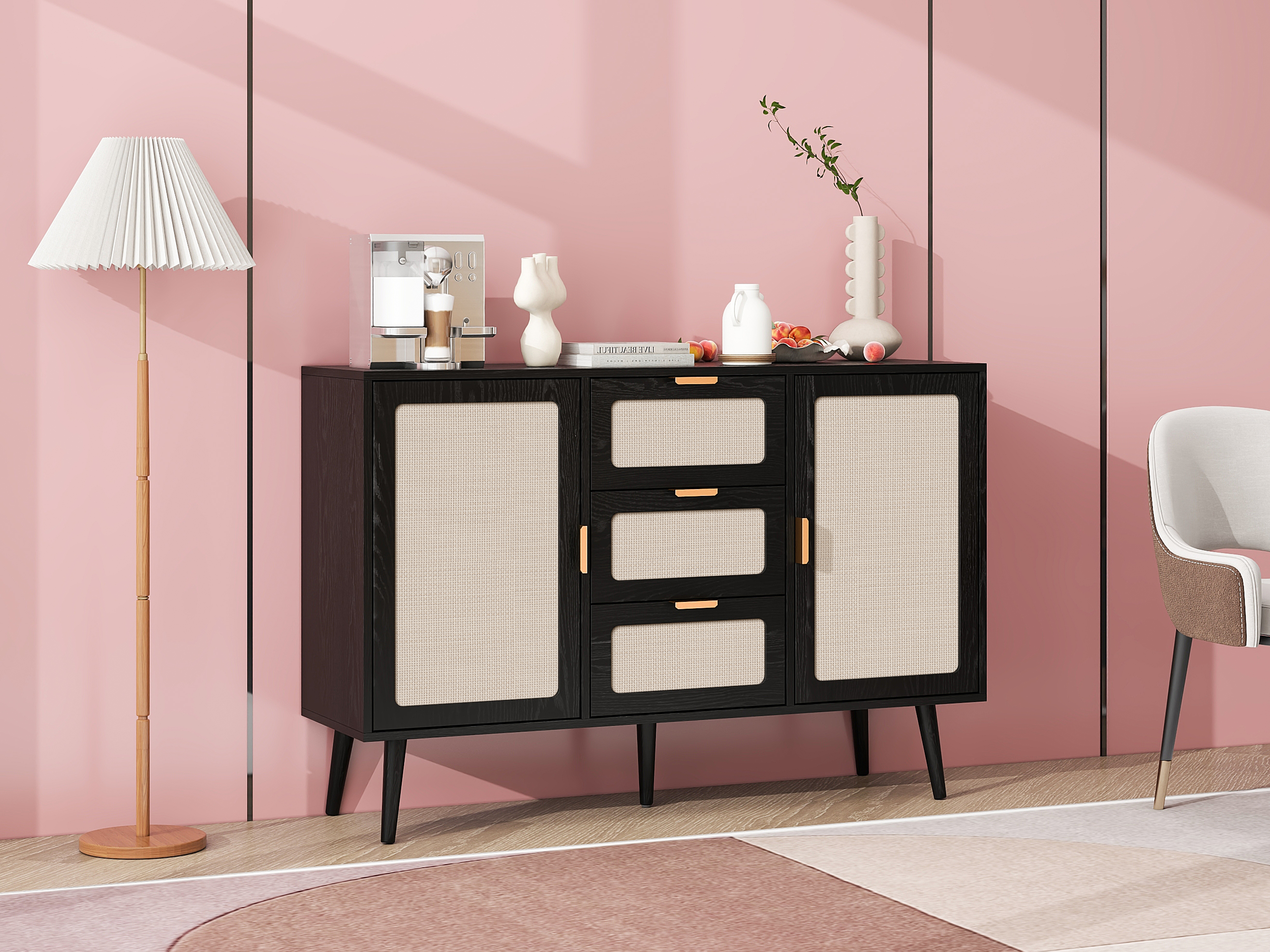 2 Door 3 Drawer Cabinet, Accent Storage Cabinet, Suitable for Living Room, Bedroom, Dining Room, Study