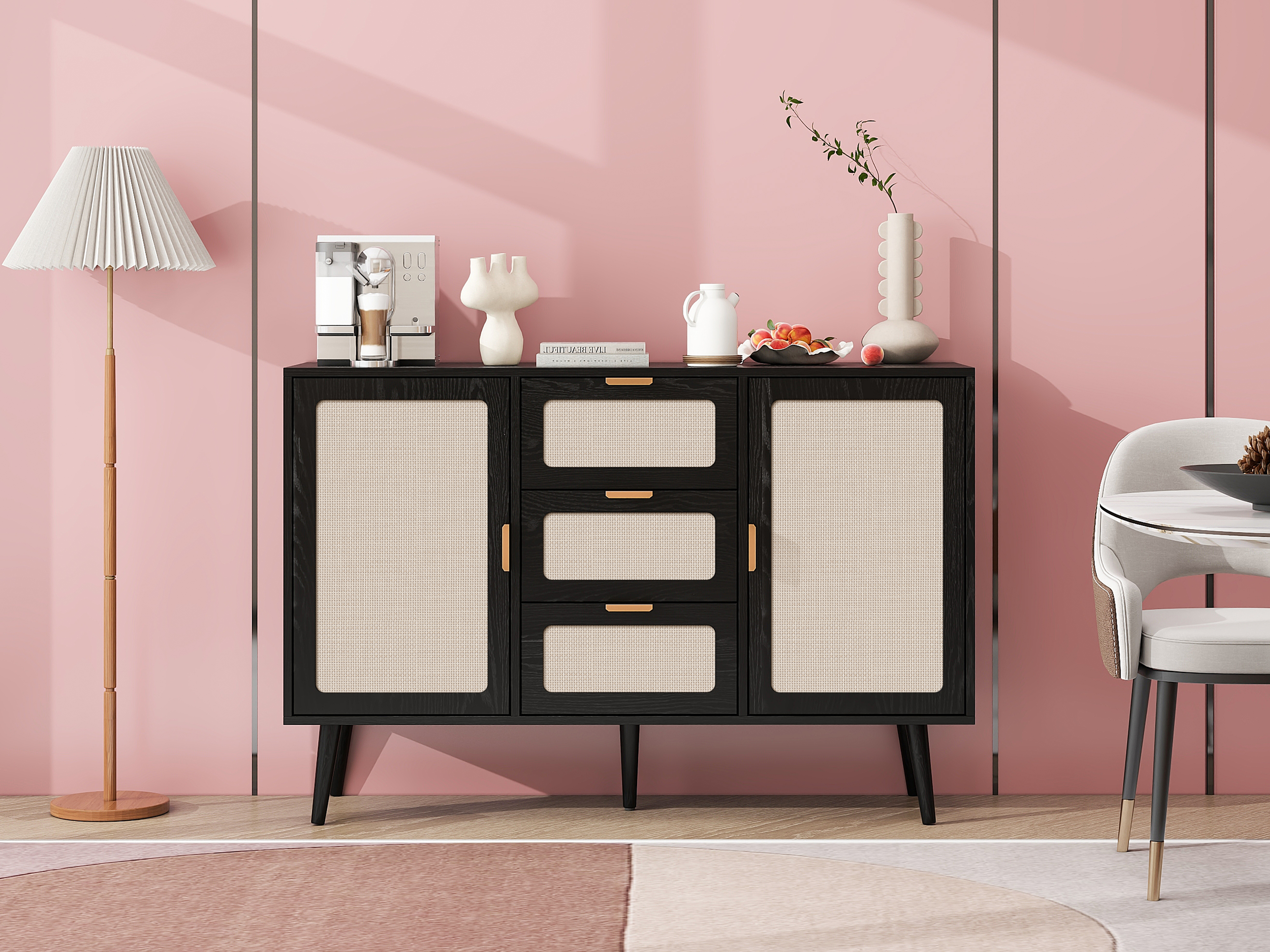 2 Door 3 Drawer Cabinet, Accent Storage Cabinet, Suitable for Living Room, Bedroom, Dining Room, Study