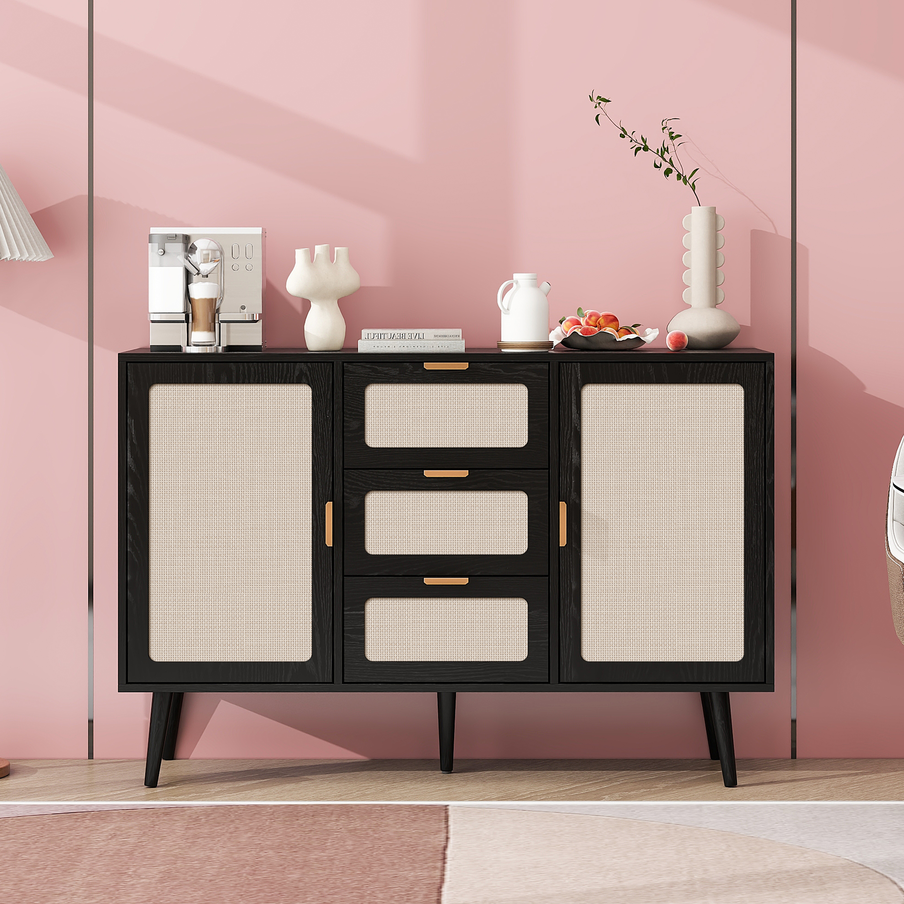 2 Door 3 Drawer Cabinet, Accent Storage Cabinet, Suitable for Living Room, Bedroom, Dining Room, Study