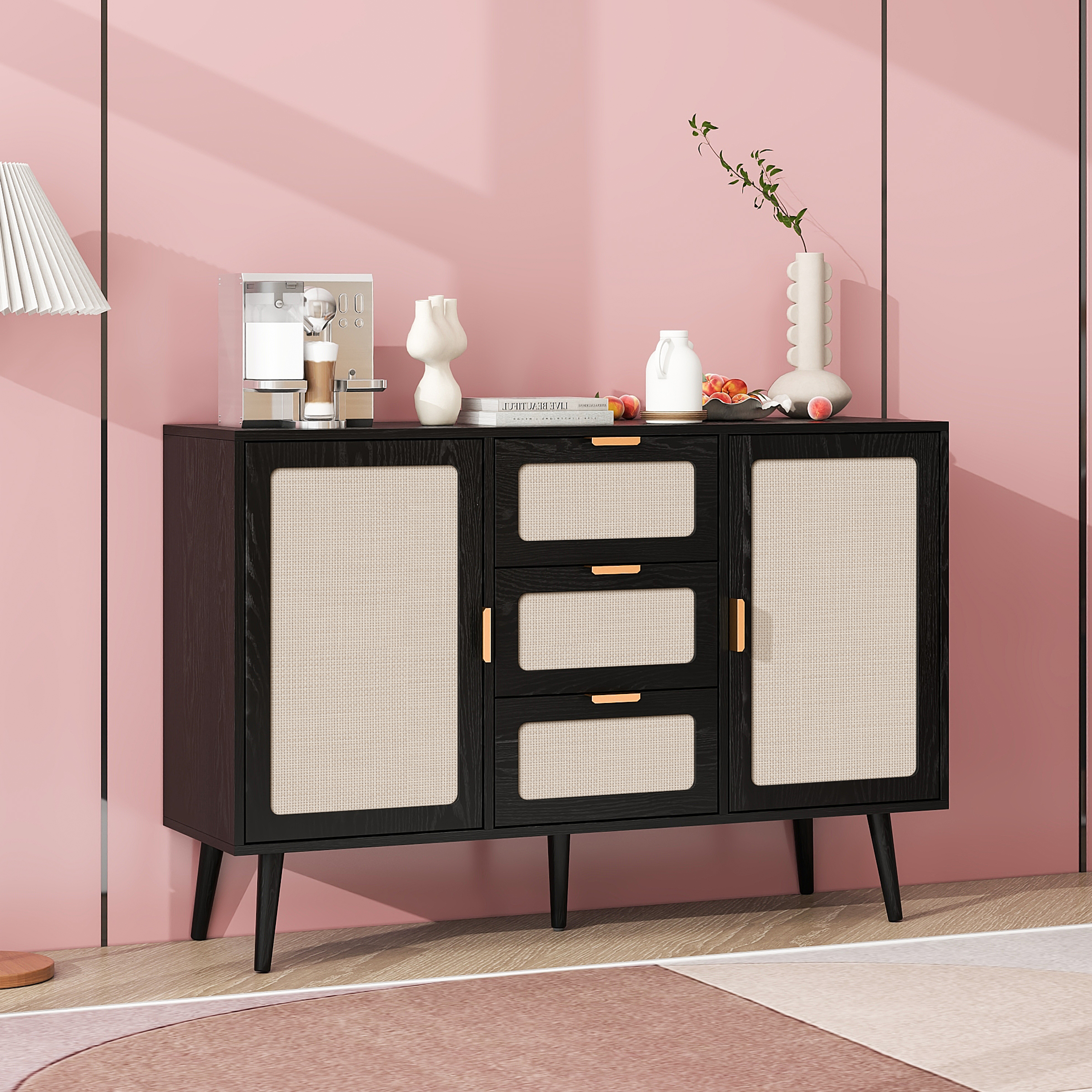 2 Door 3 Drawer Cabinet, Accent Storage Cabinet, Suitable for Living Room, Bedroom, Dining Room, Study