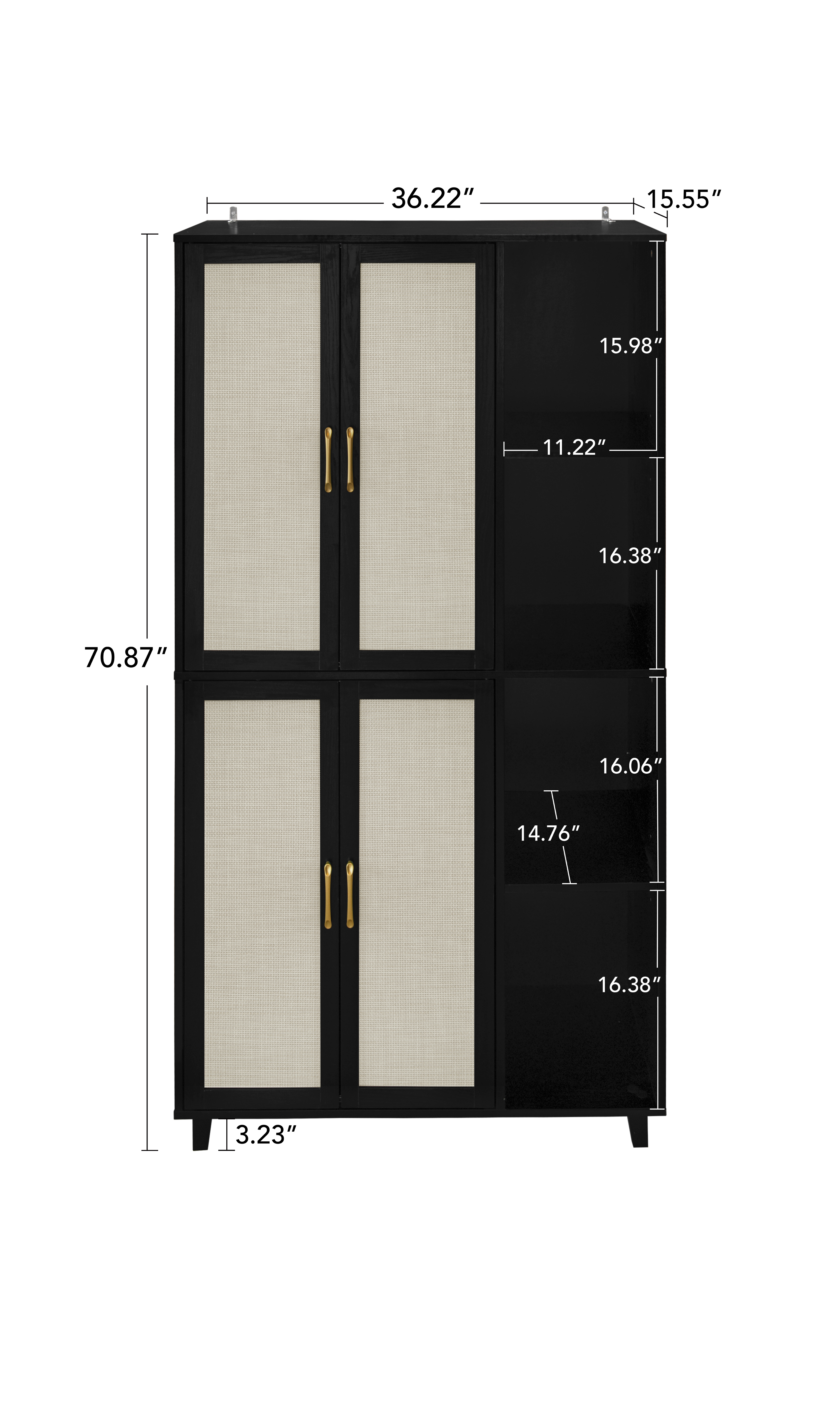 4 Door Cabinet with 4 Shelves with 4 Adjustable Inner Shelves, Storage Cabinet