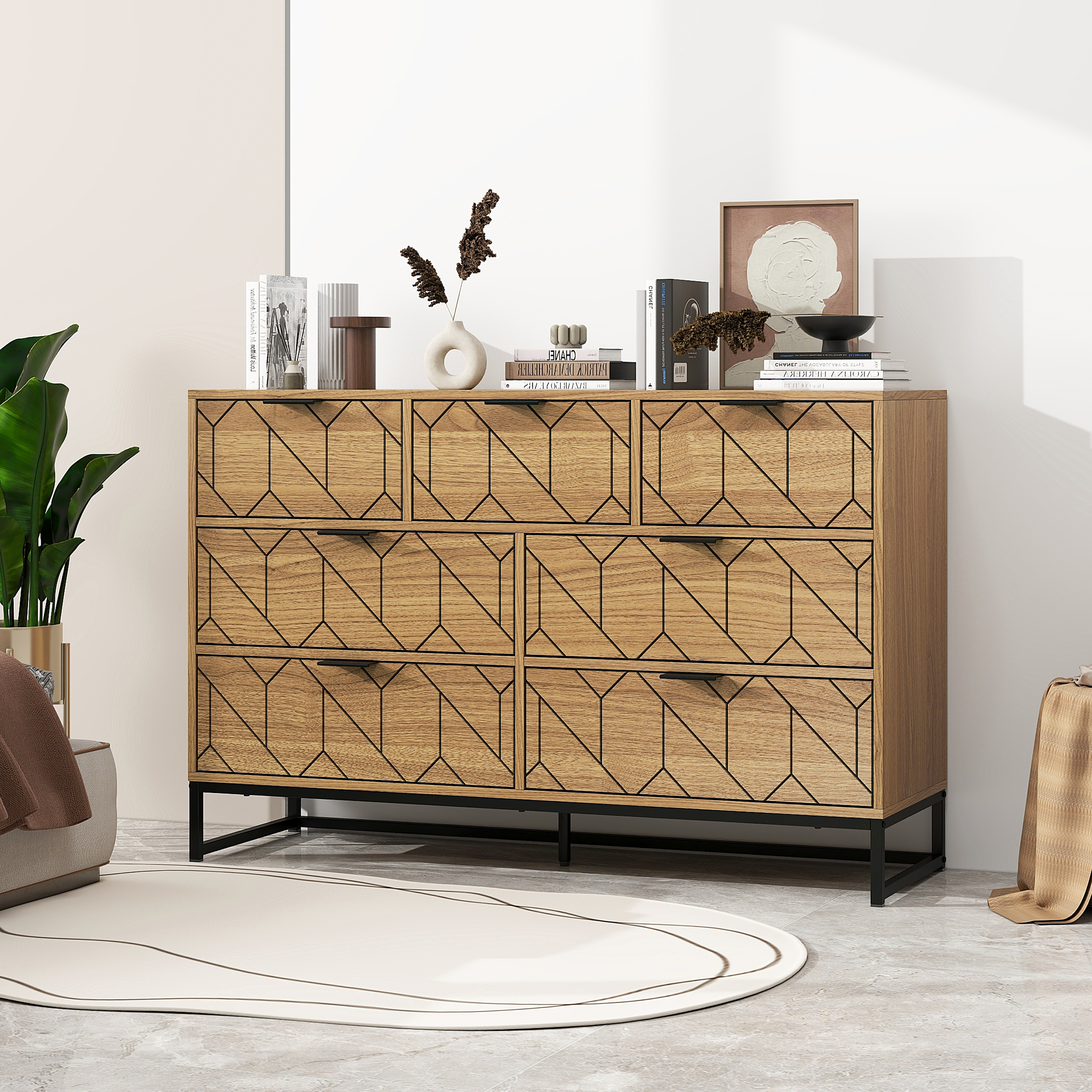 Modern 7 Drawer Dresser Wood Cabinet (Walnut)