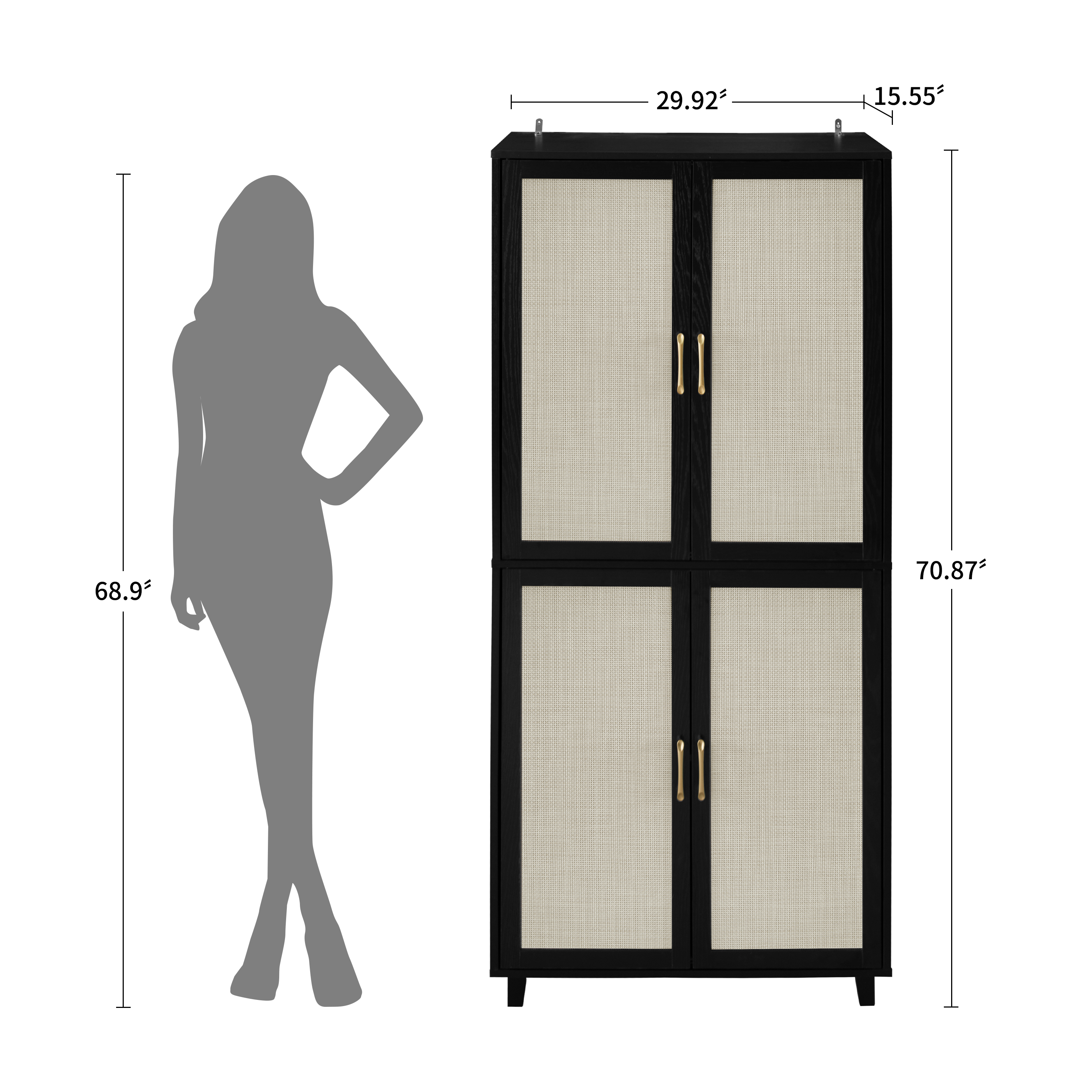 4 Door Cabinet, with 4 Adjustable Inner Shelves, Storage Cabinet