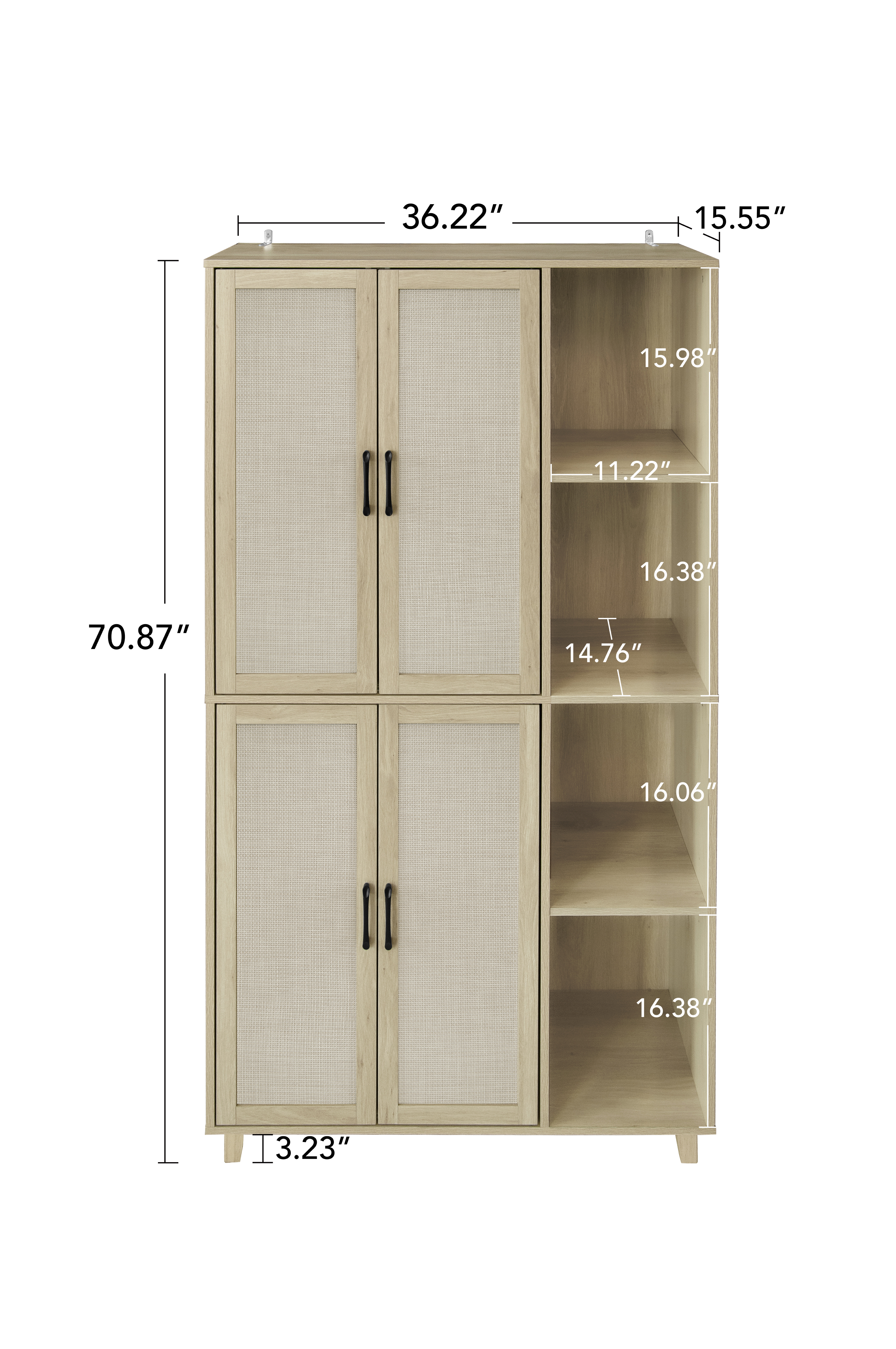 4 Door Cabinet with 4 Shelves with 4 Adjustable Inner Shelves, Storage Cabinet