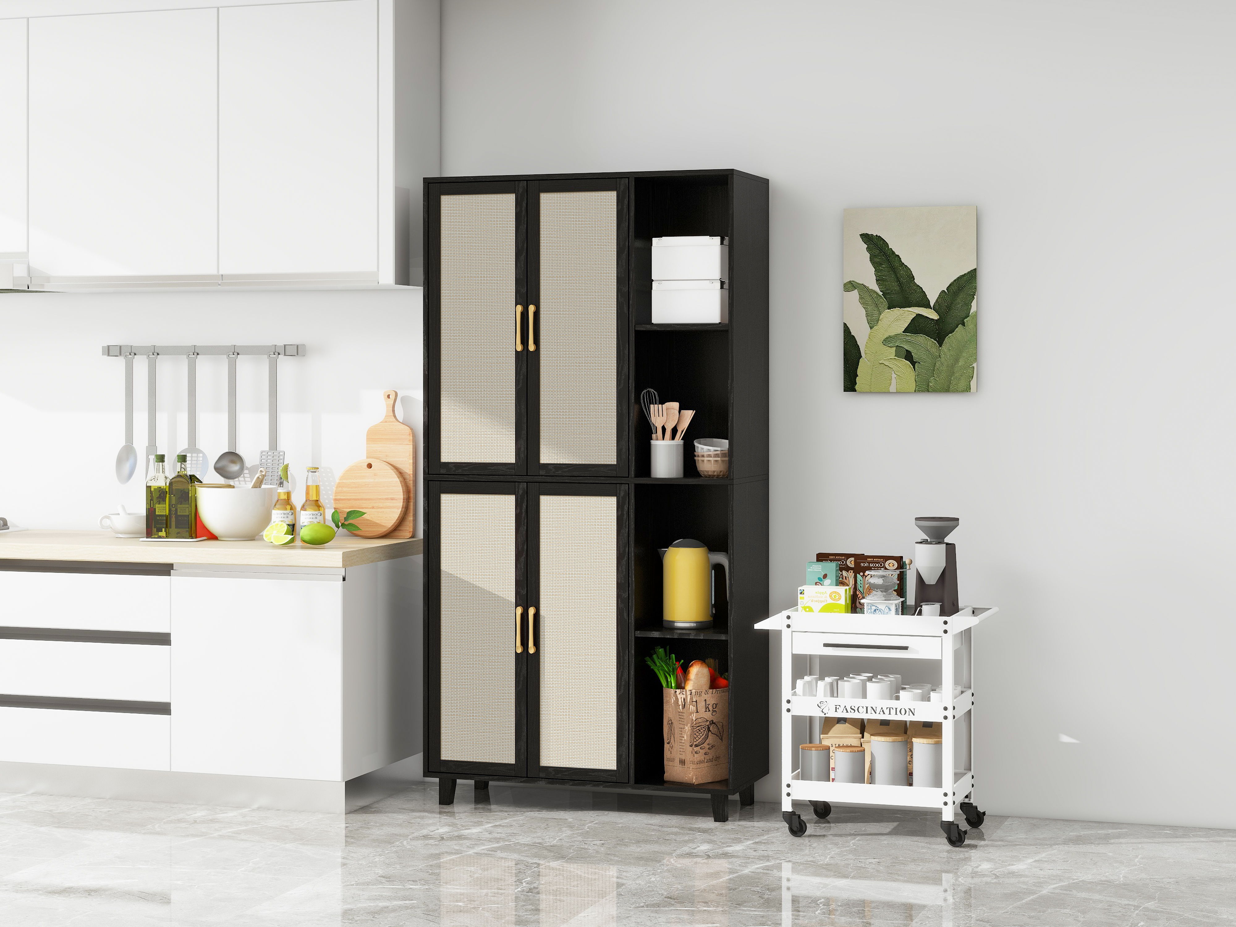 4 Door Cabinet with 4 Shelves with 4 Adjustable Inner Shelves, Storage Cabinet