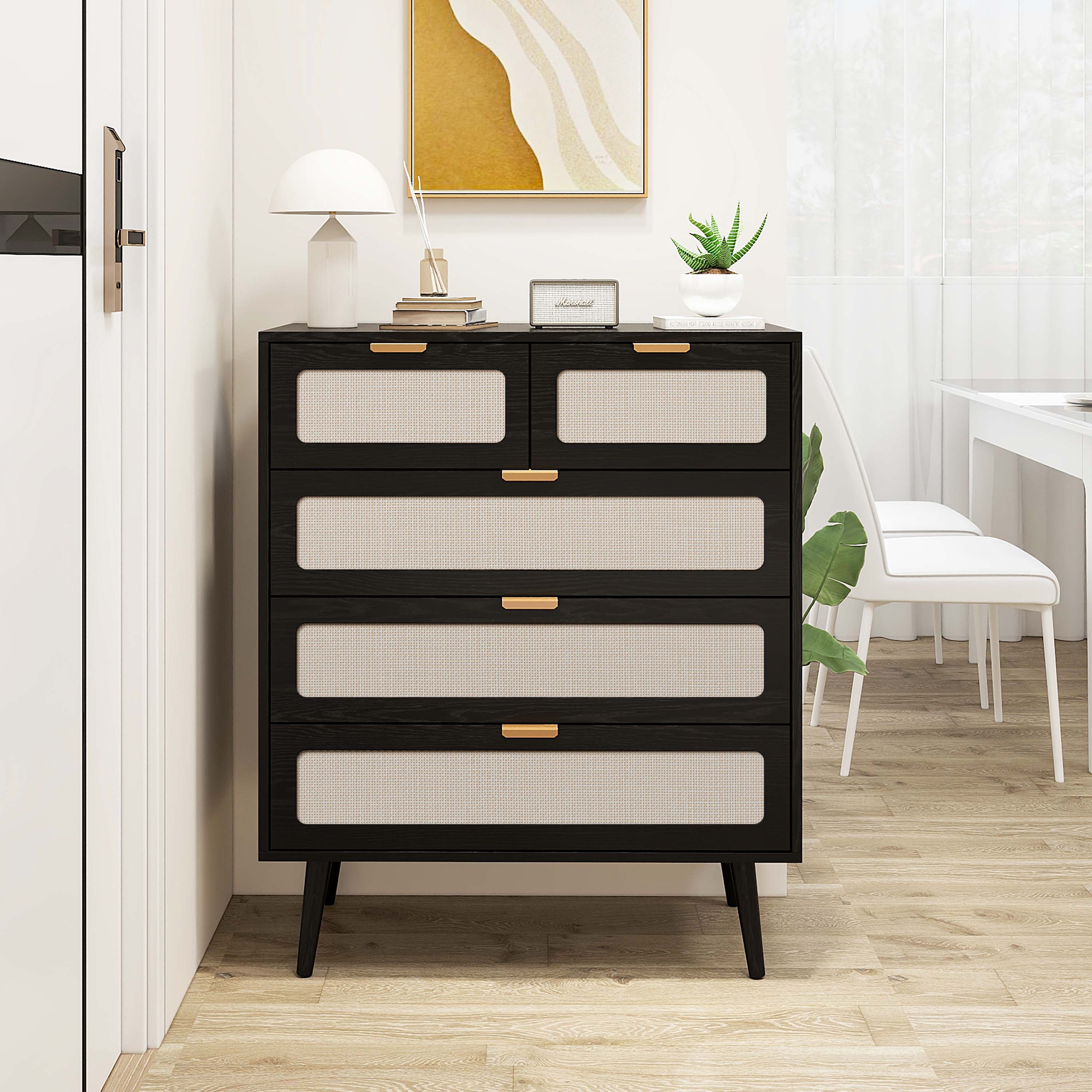 5 Drawer Cabinet, Accent Storage Cabinet, Suitable for Living Room, Bedroom, Dining Room, Study