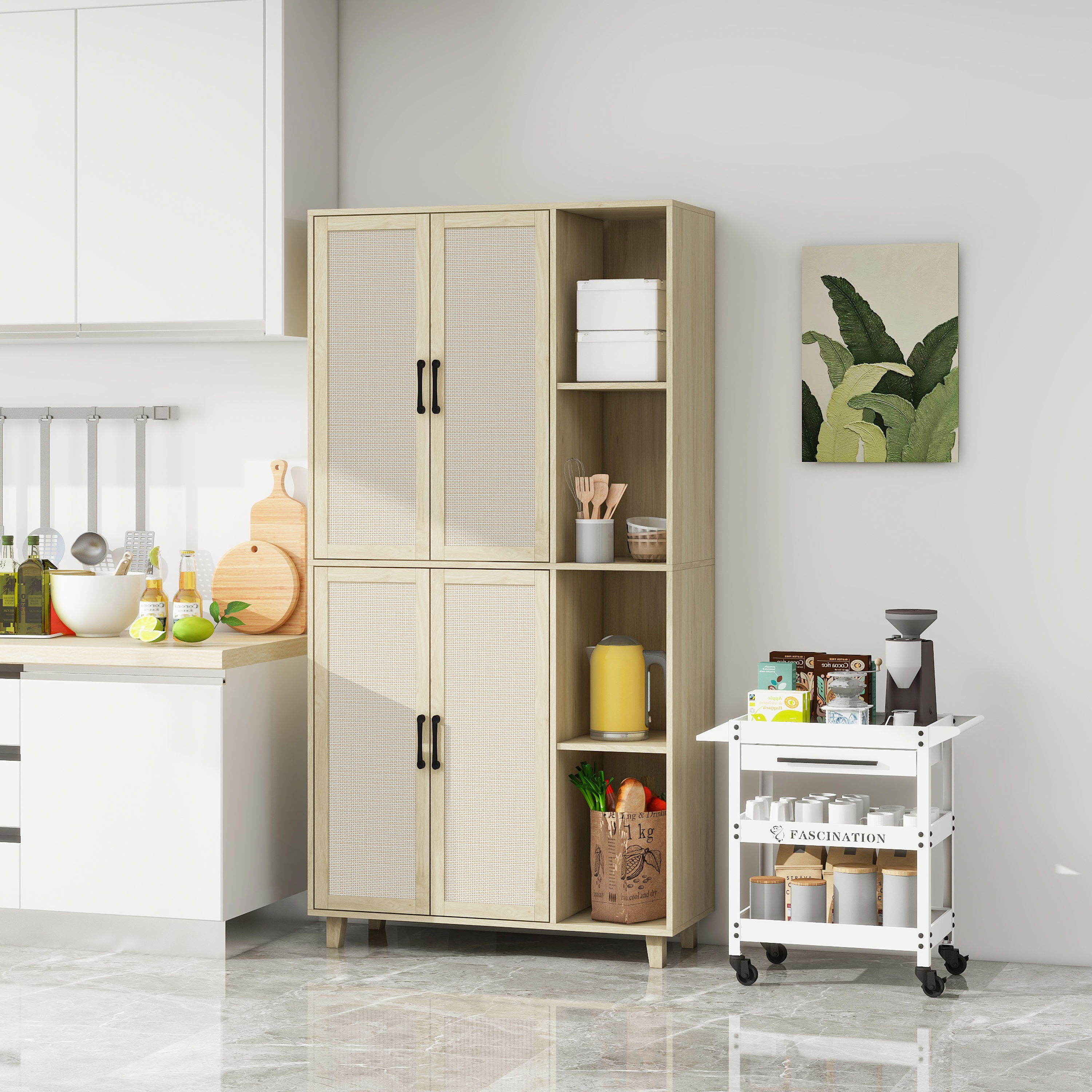 4 Door Cabinet with 4 Shelves with 4 Adjustable Inner Shelves, Storage Cabinet