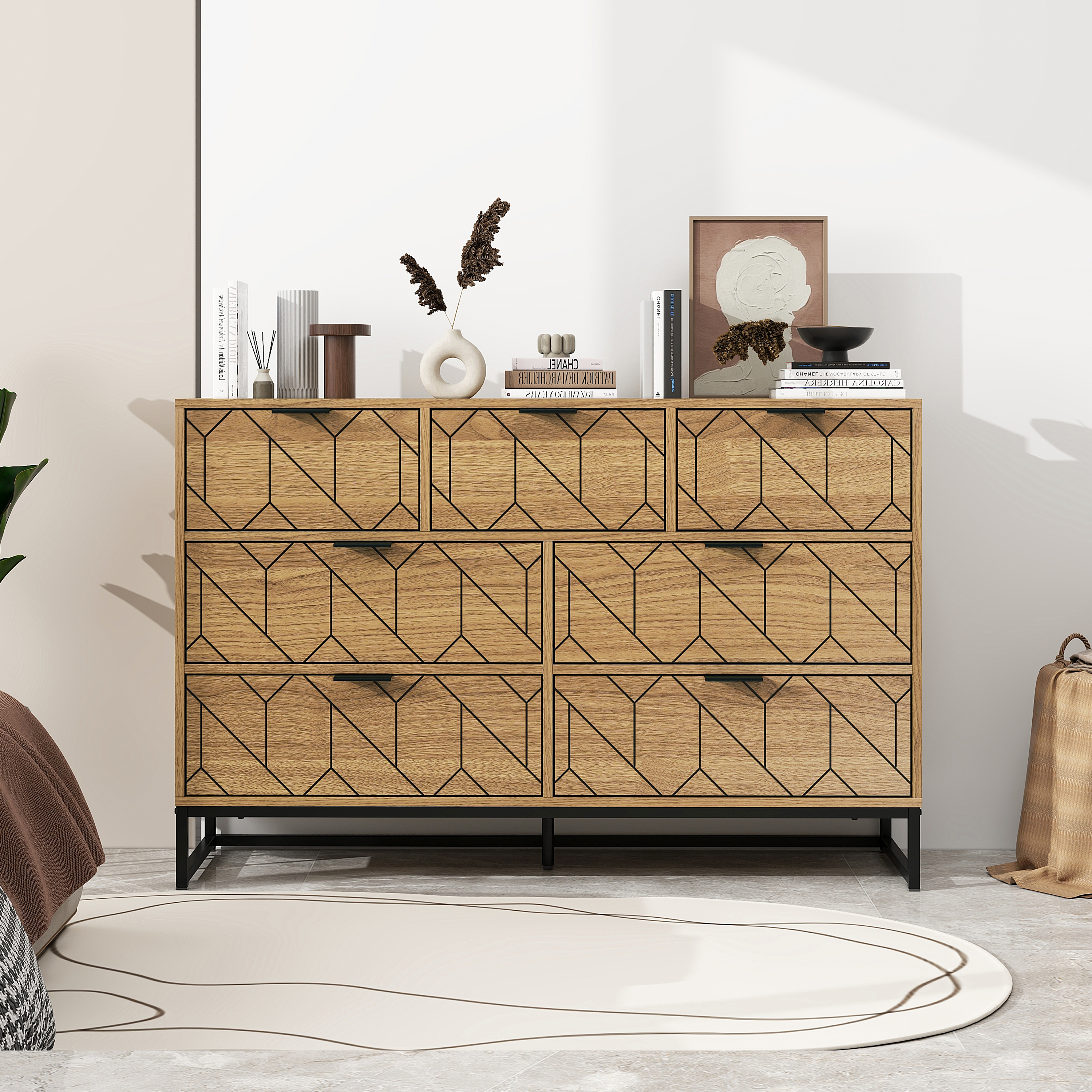 Modern 7 Drawer Dresser Wood Cabinet (Walnut)