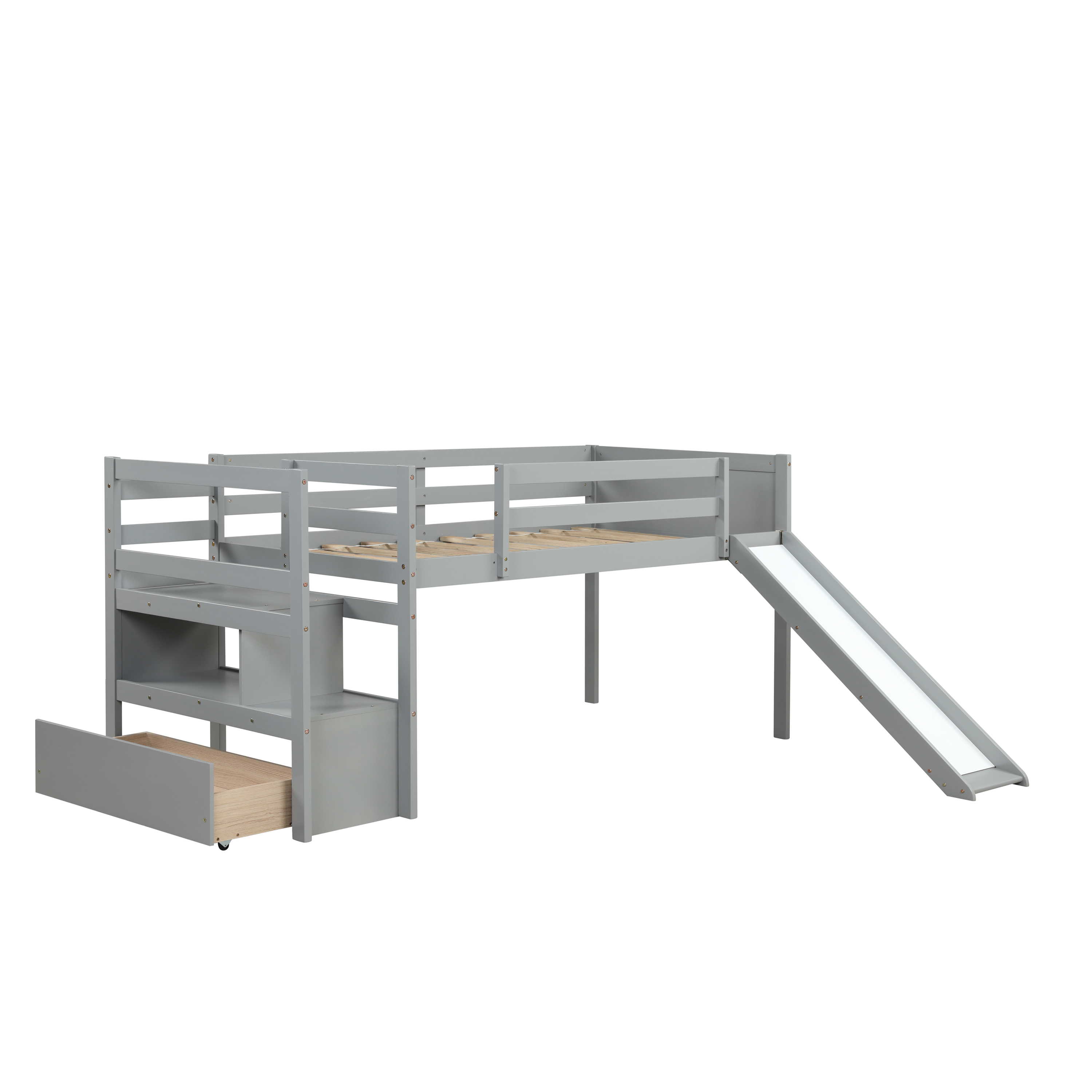 Twin Low Loft Bed with Stairs and Slide