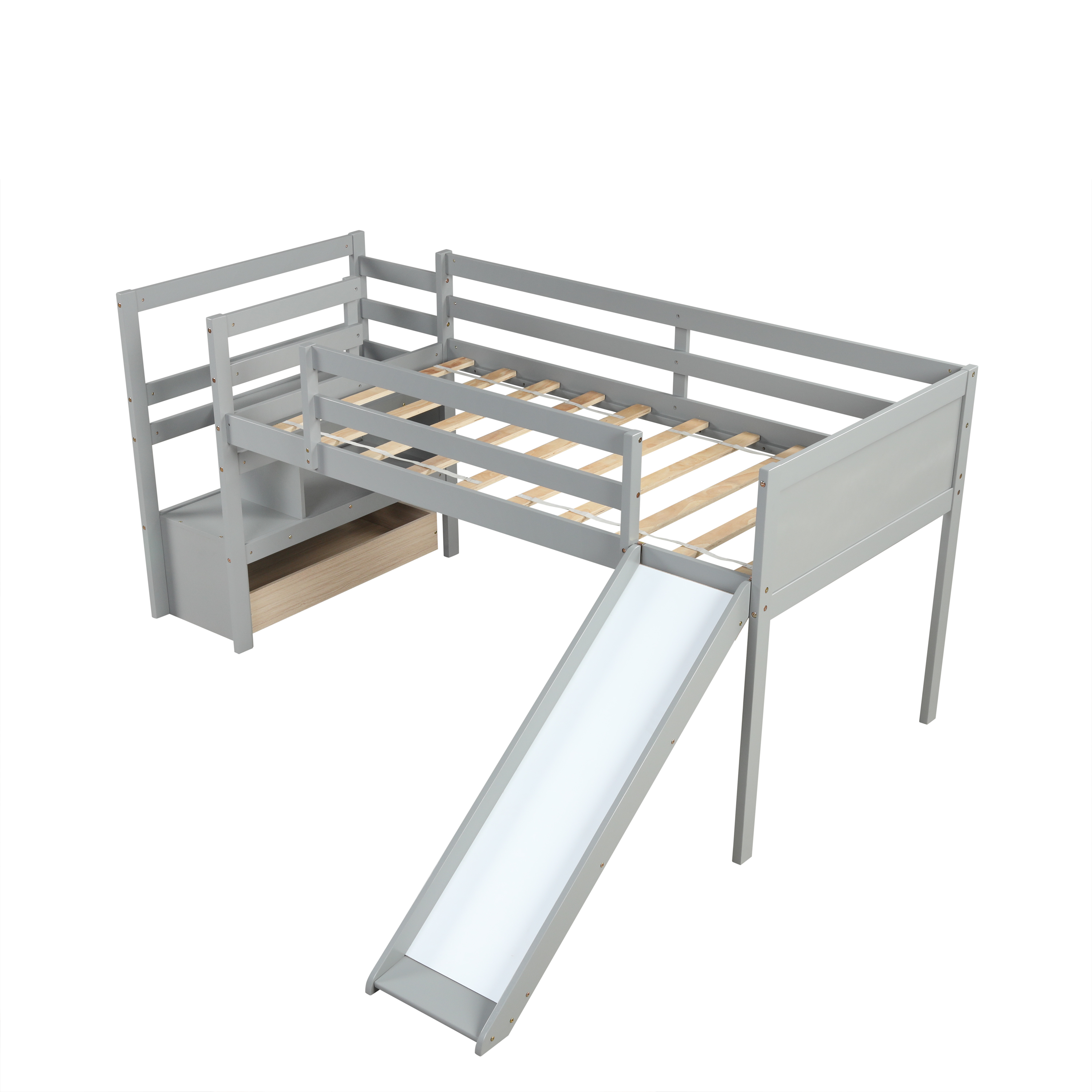 Twin Low Loft Bed with Stairs and Slide