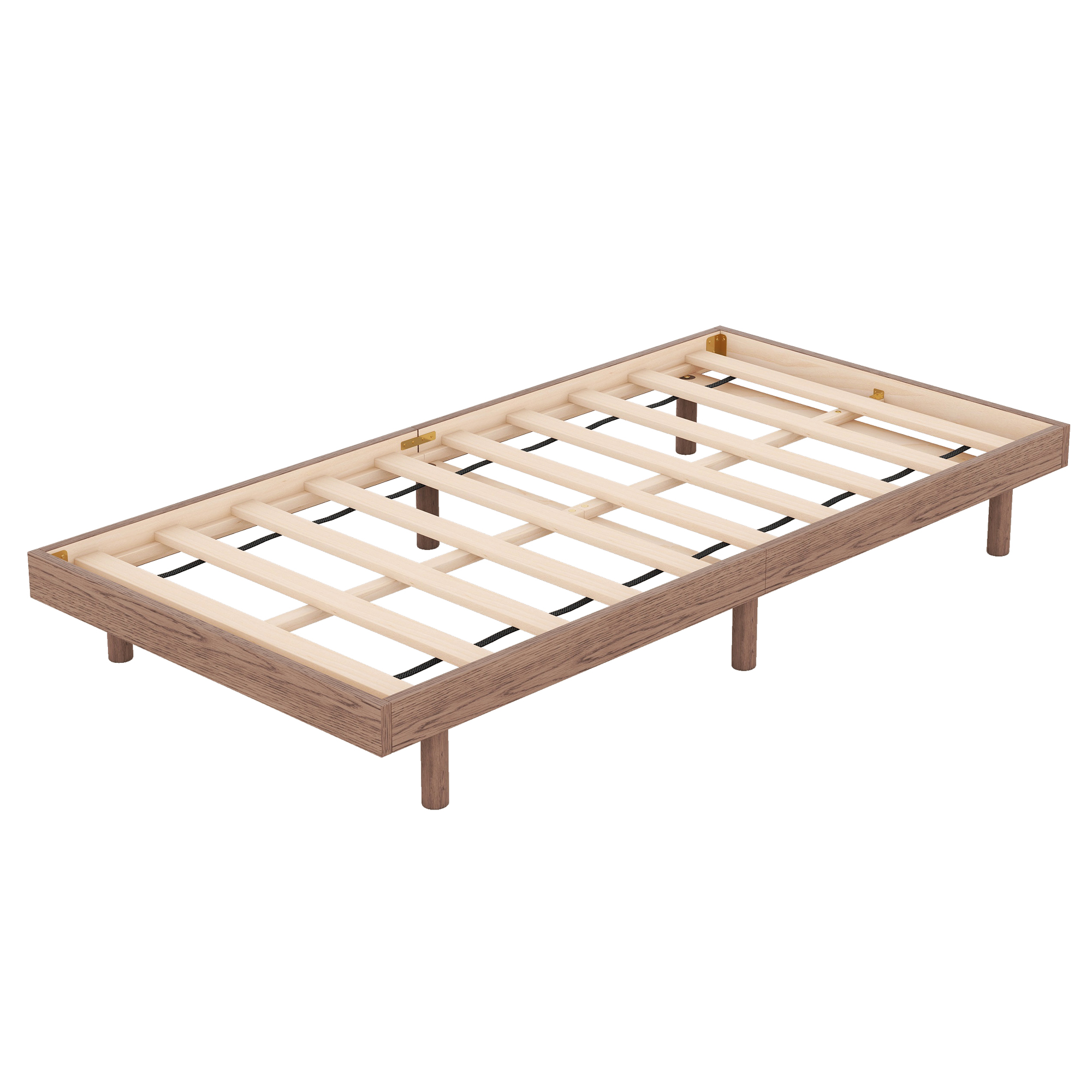 Modern Design Twin Size Floating Platform Bed Frame for Walnut Color