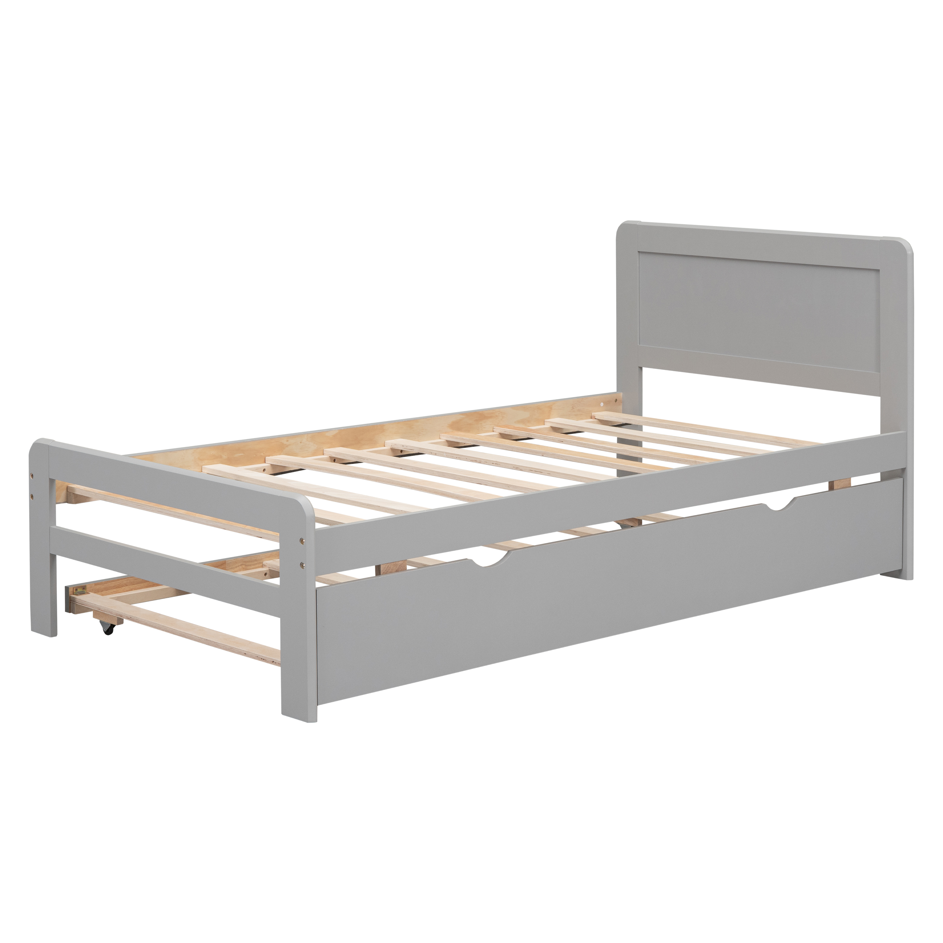 Modern Design Twin Size Platform Bed Frame with Trundle for Grey Color