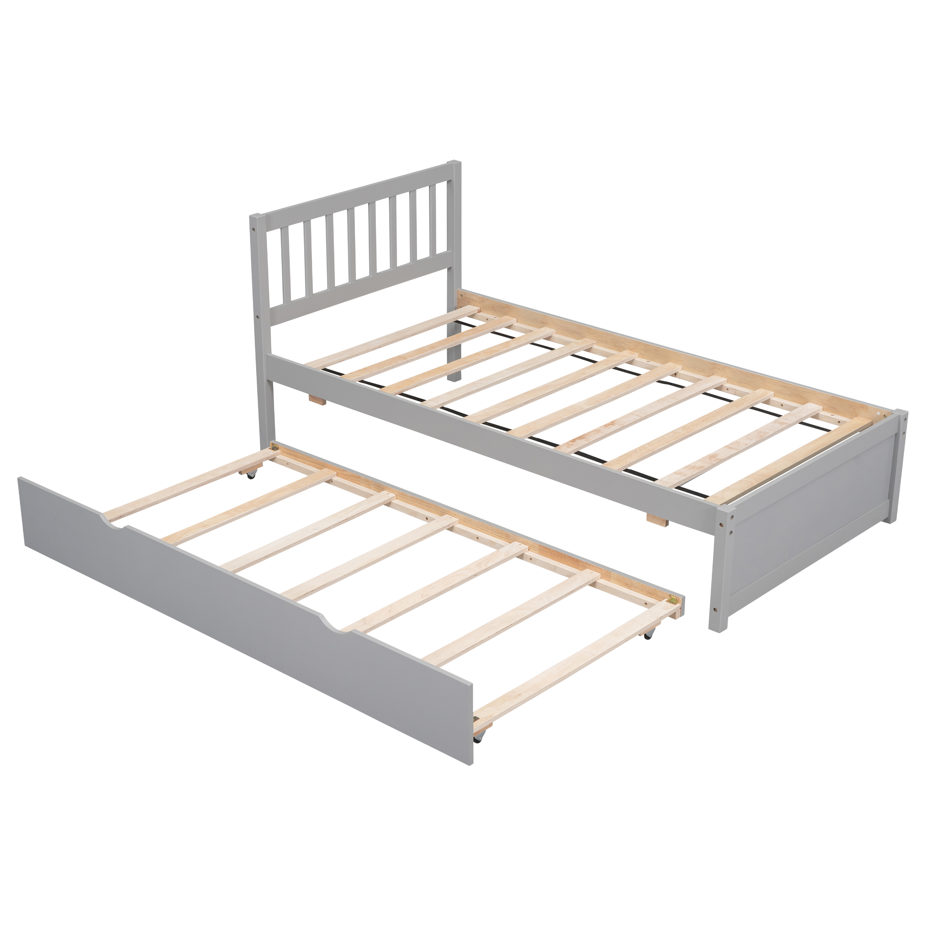 Modern Design Wooden Twin Size Platform Bed Frame with Trundle for Grey Color