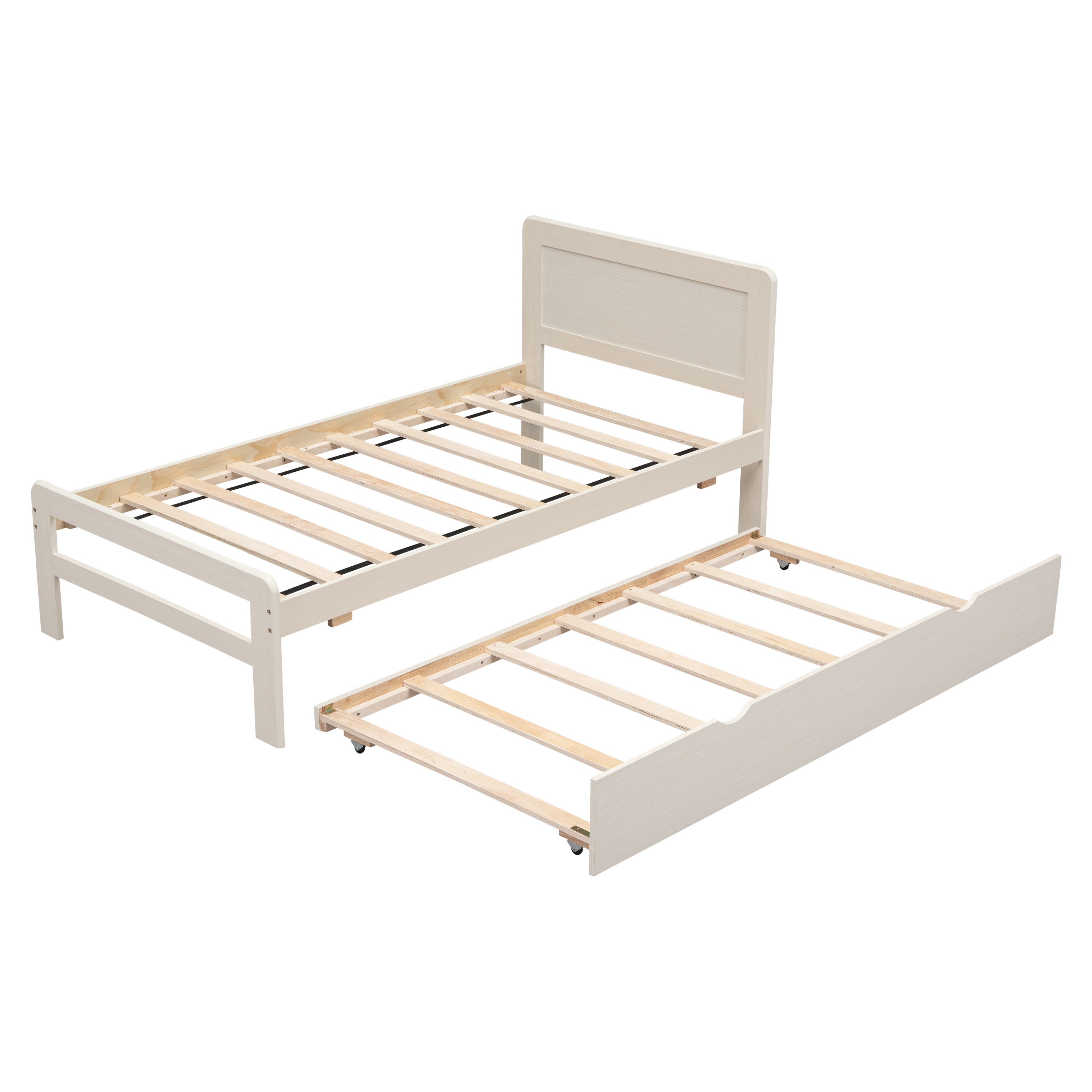 Modern Design Twin Size Platform Bed Frame with Trundle for White Washed Color