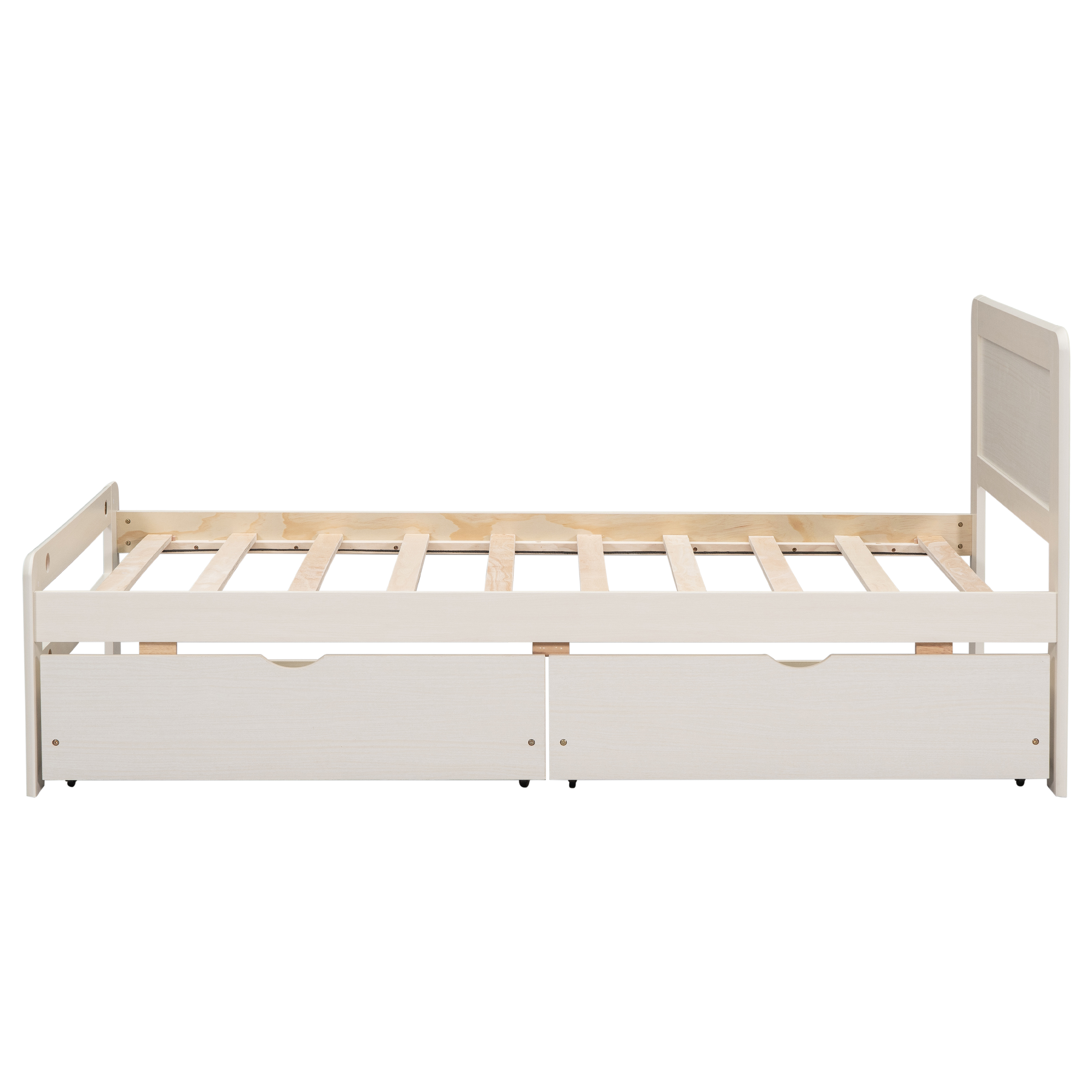 Modern Design Twin Size Platform Bed Frame with 2 Drawers for White Washed Color