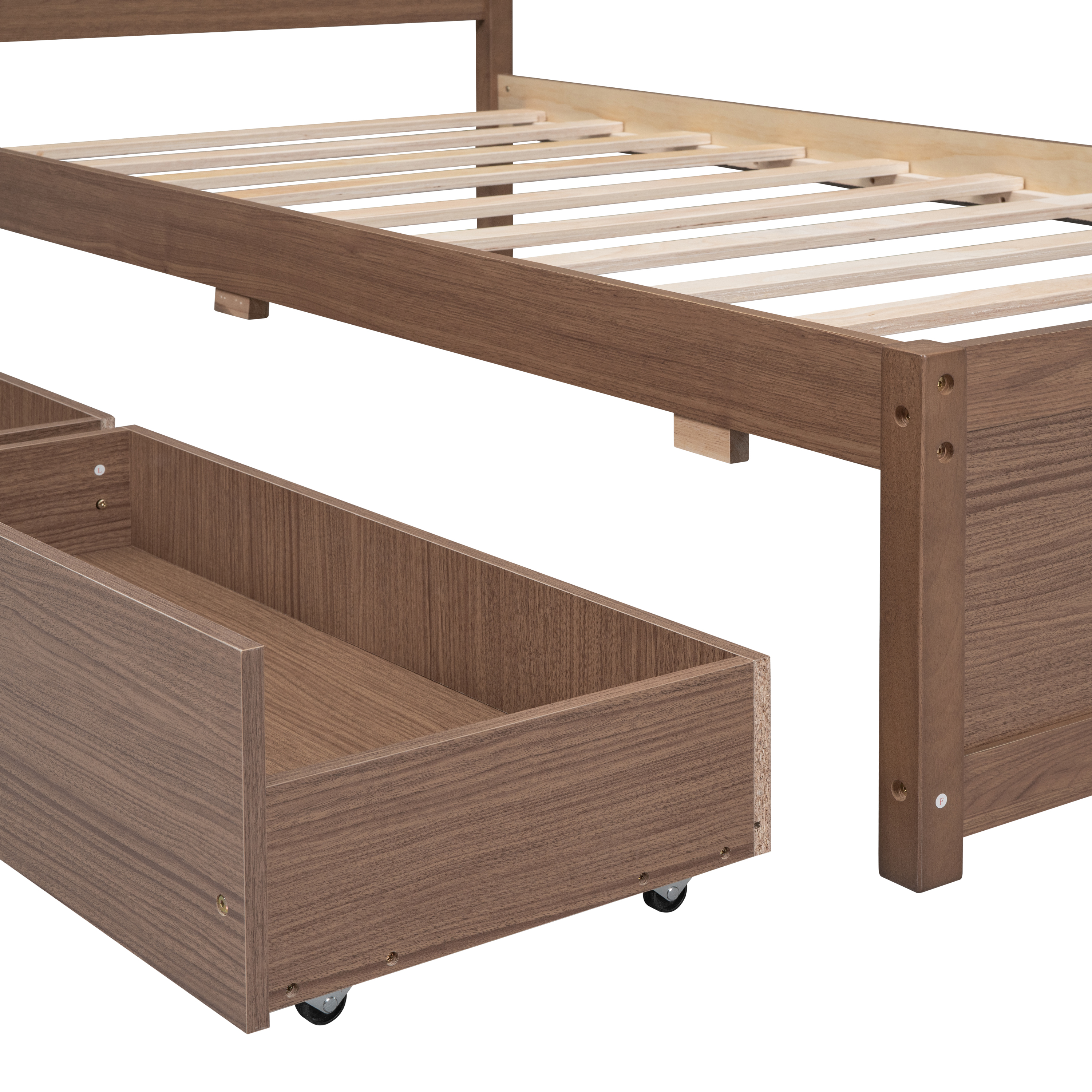 Modern Design Twin Size Platform Bed with 2 Drawers for Walnut Color