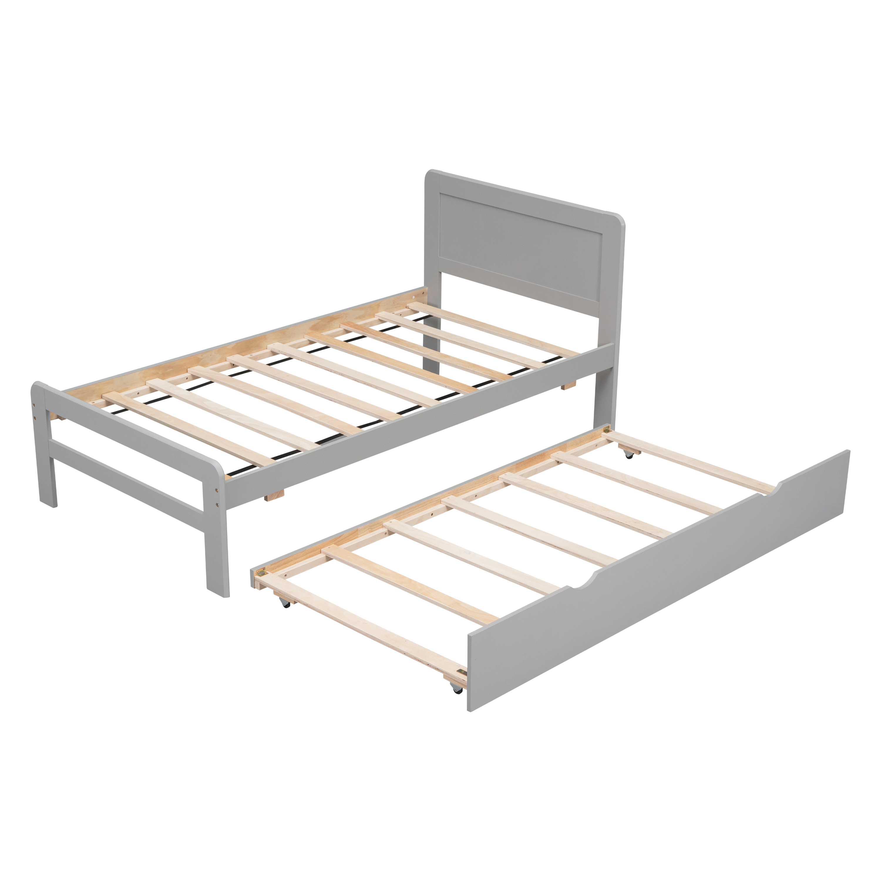 Modern Design Twin Size Platform Bed Frame with Trundle for Grey Color