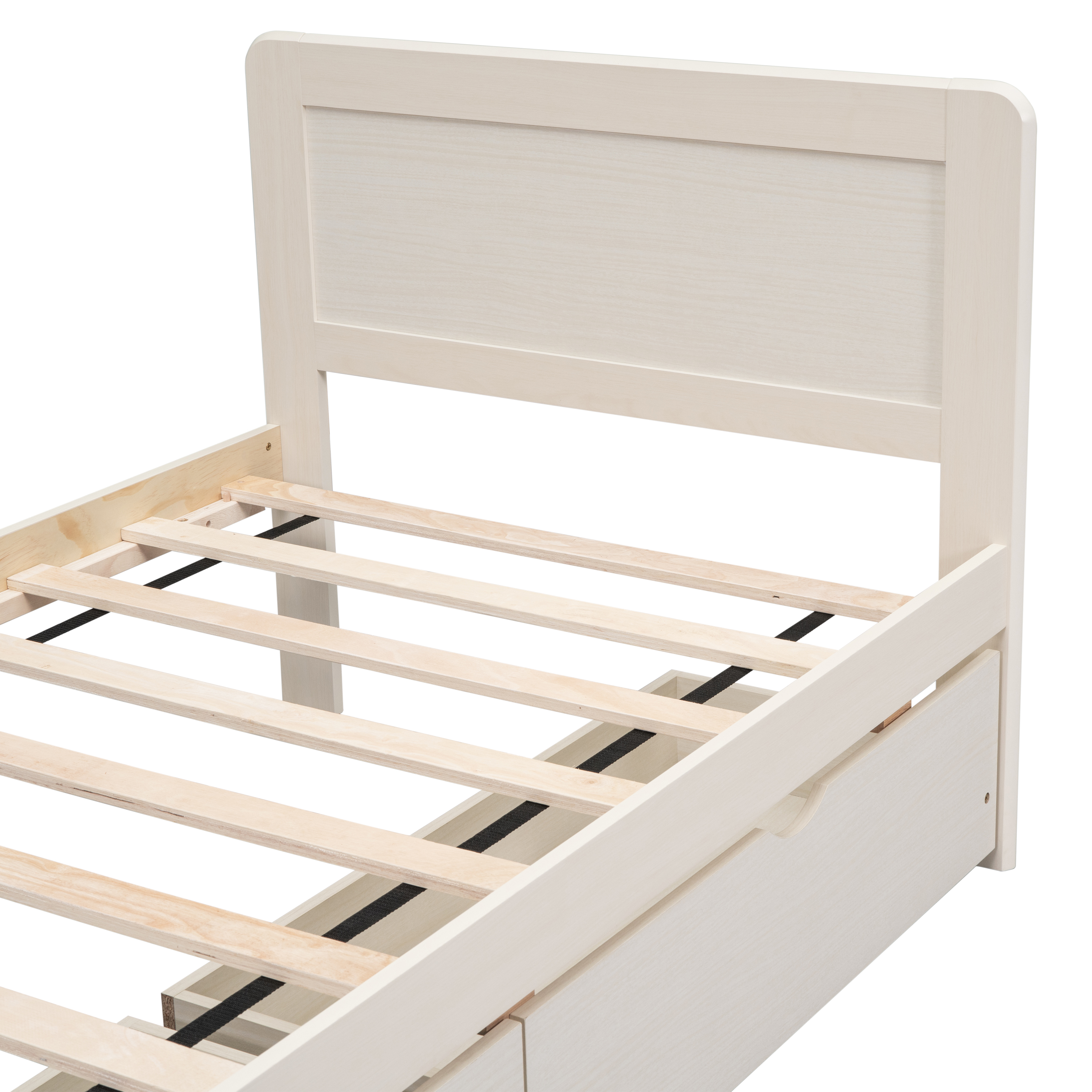 Modern Design Twin Size Platform Bed Frame with 2 Drawers for White Washed Color