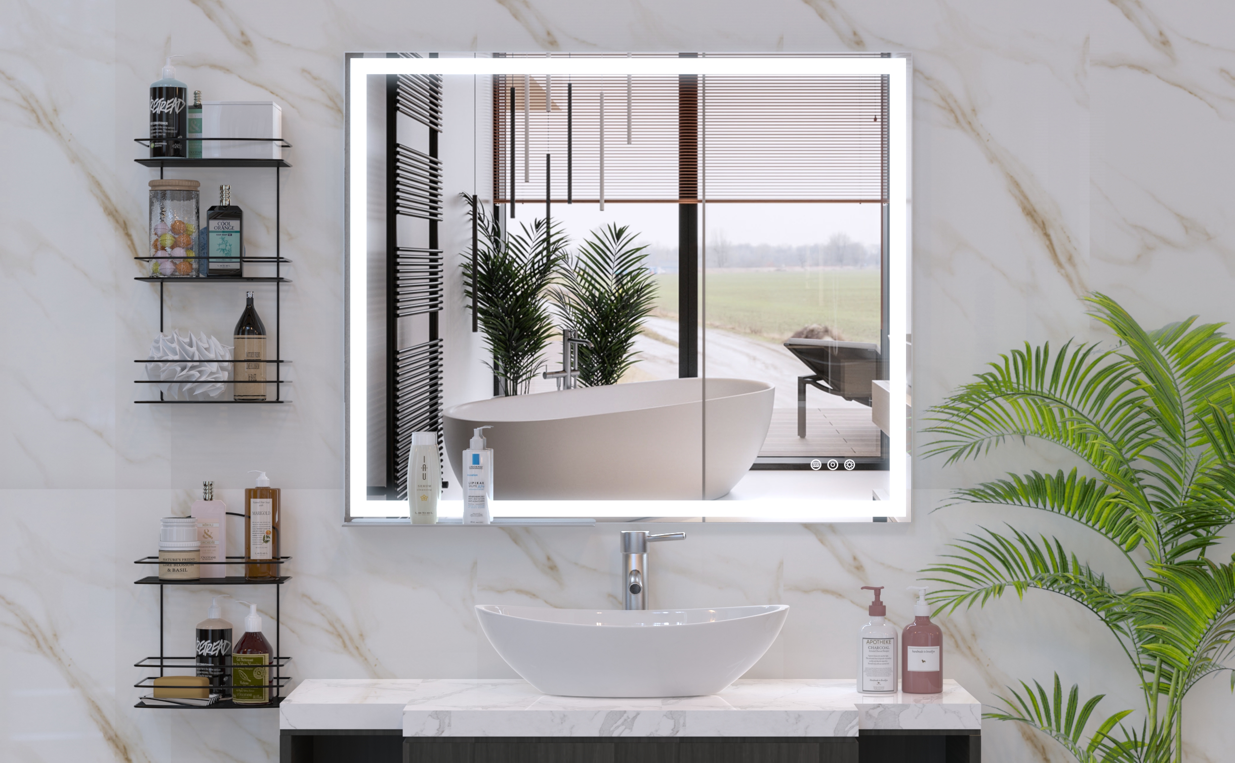 30x36 inch LED Bathroom Vanity Mirror Wall Mounted Adjustable White/Warm/Natural Lights Anti-Fog Touch Switch with Memory Modern Smart Large Bathroom Mirrors